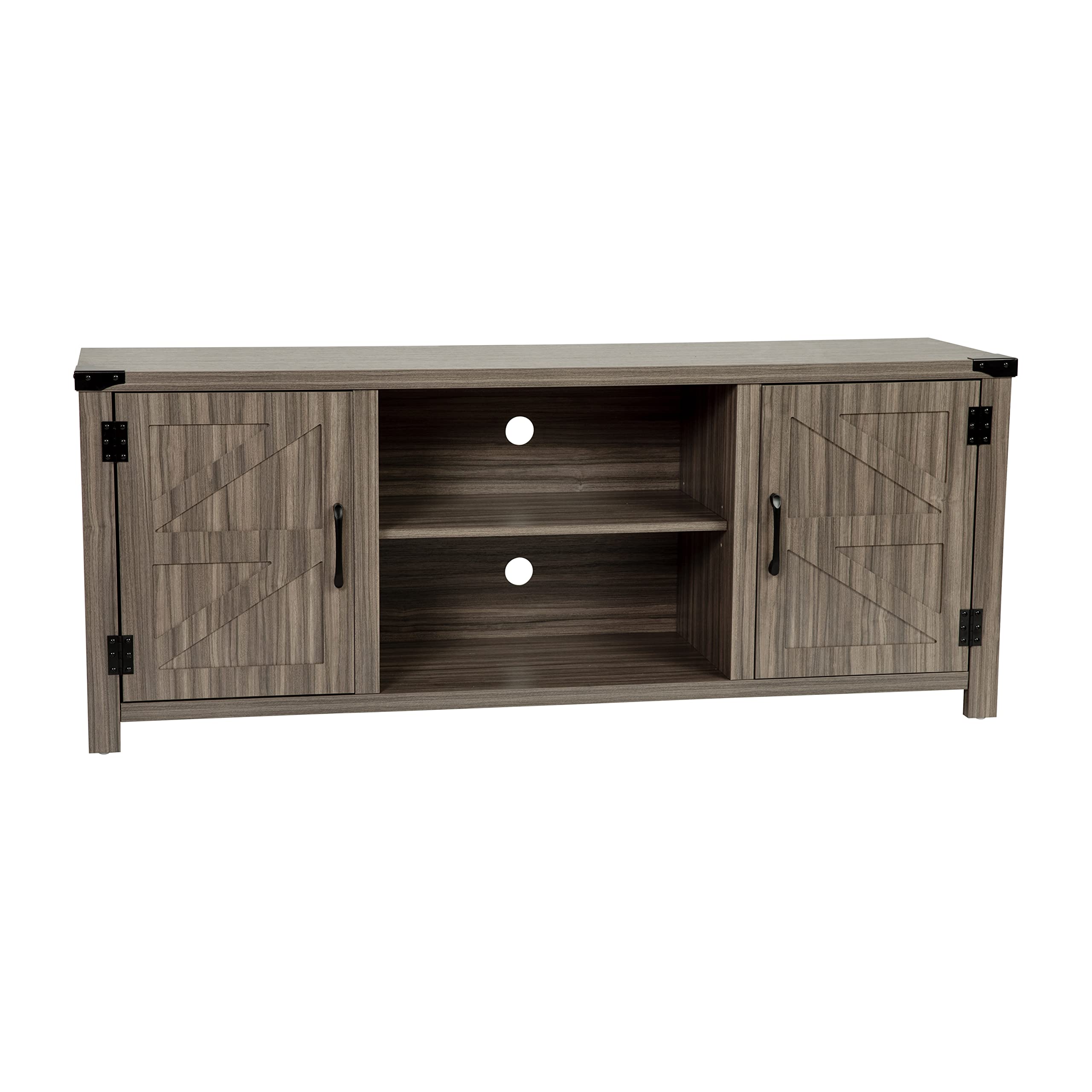 Modern Farmhouse Barn Door TV Stand - 59 Inch Gray Wash Entertainment Center for TVs up to 65 Inches - Adjustable Middle Shelf - Perfect for Living Room, Bedroom & Home Theater Setup