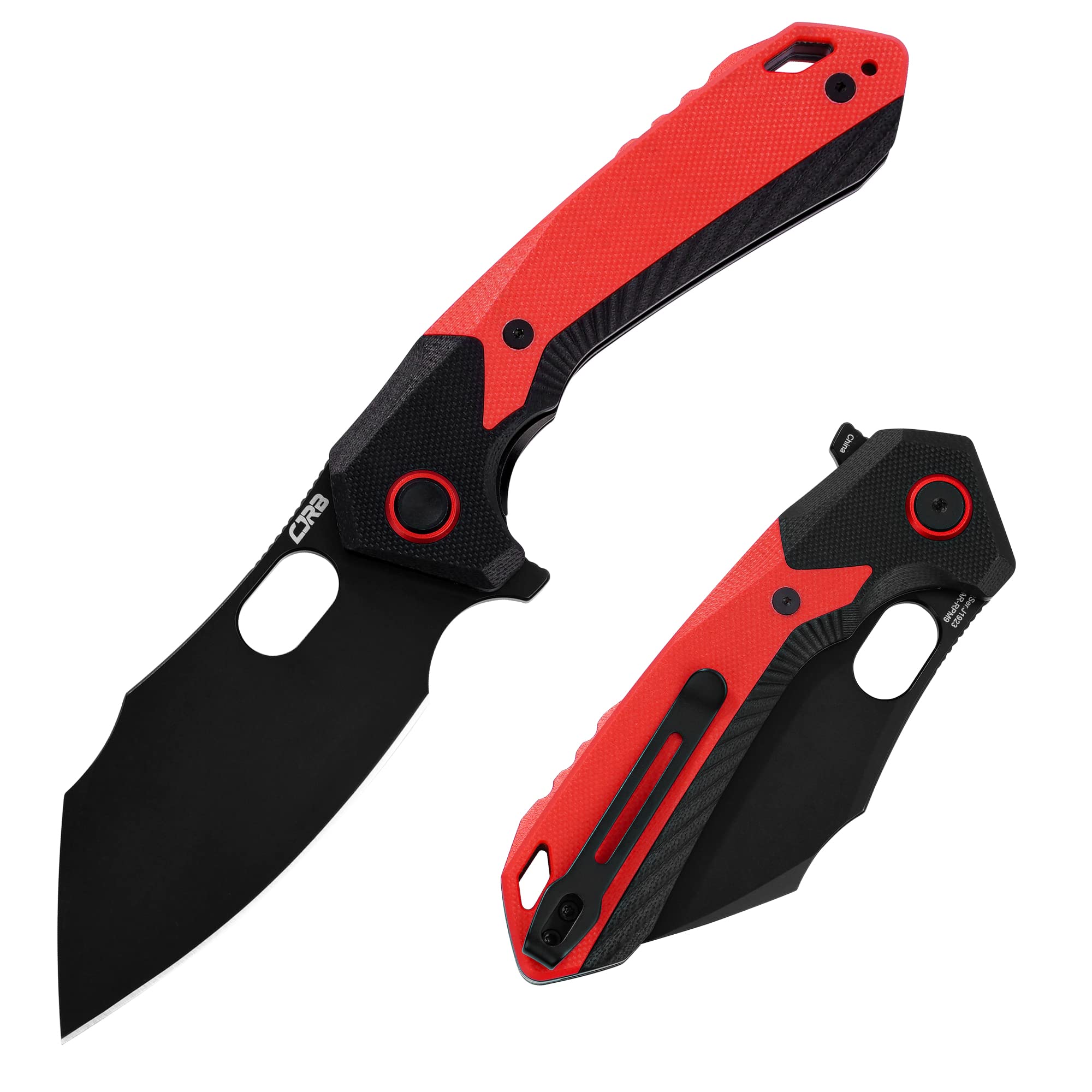 CJRB Crag Folding Knife with Blue G10 Handle & Caldera Red EDC Companion - Perfect for Outdoor Camping, Hiking and Everyday Carry