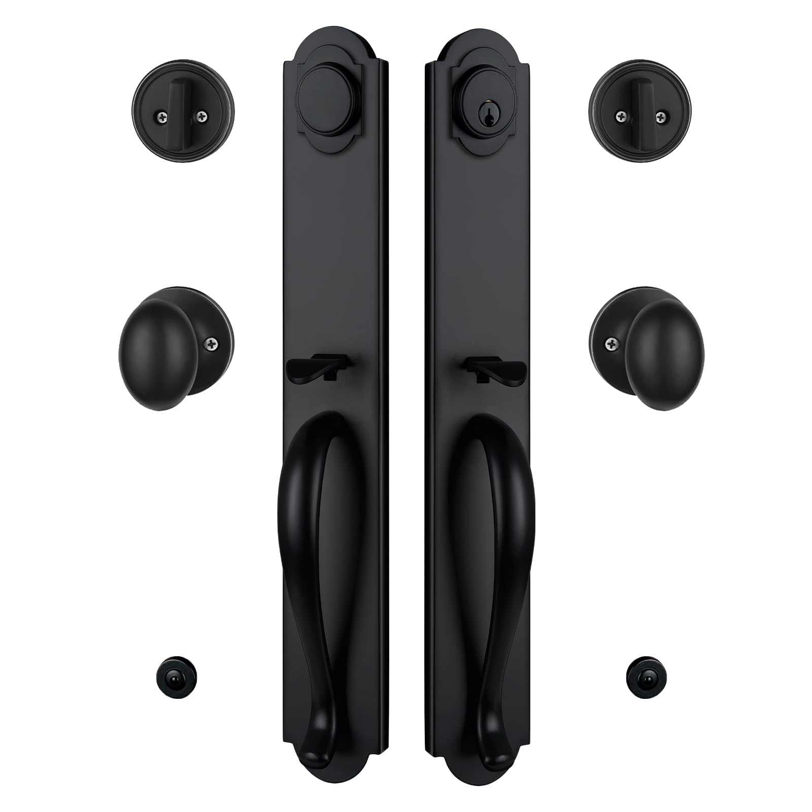 NEWBANG Matte Black Double Door Handle Set with Keyed & Dummy Locks - MDHST2018DB-SET | Secure Entry for Homes & Offices