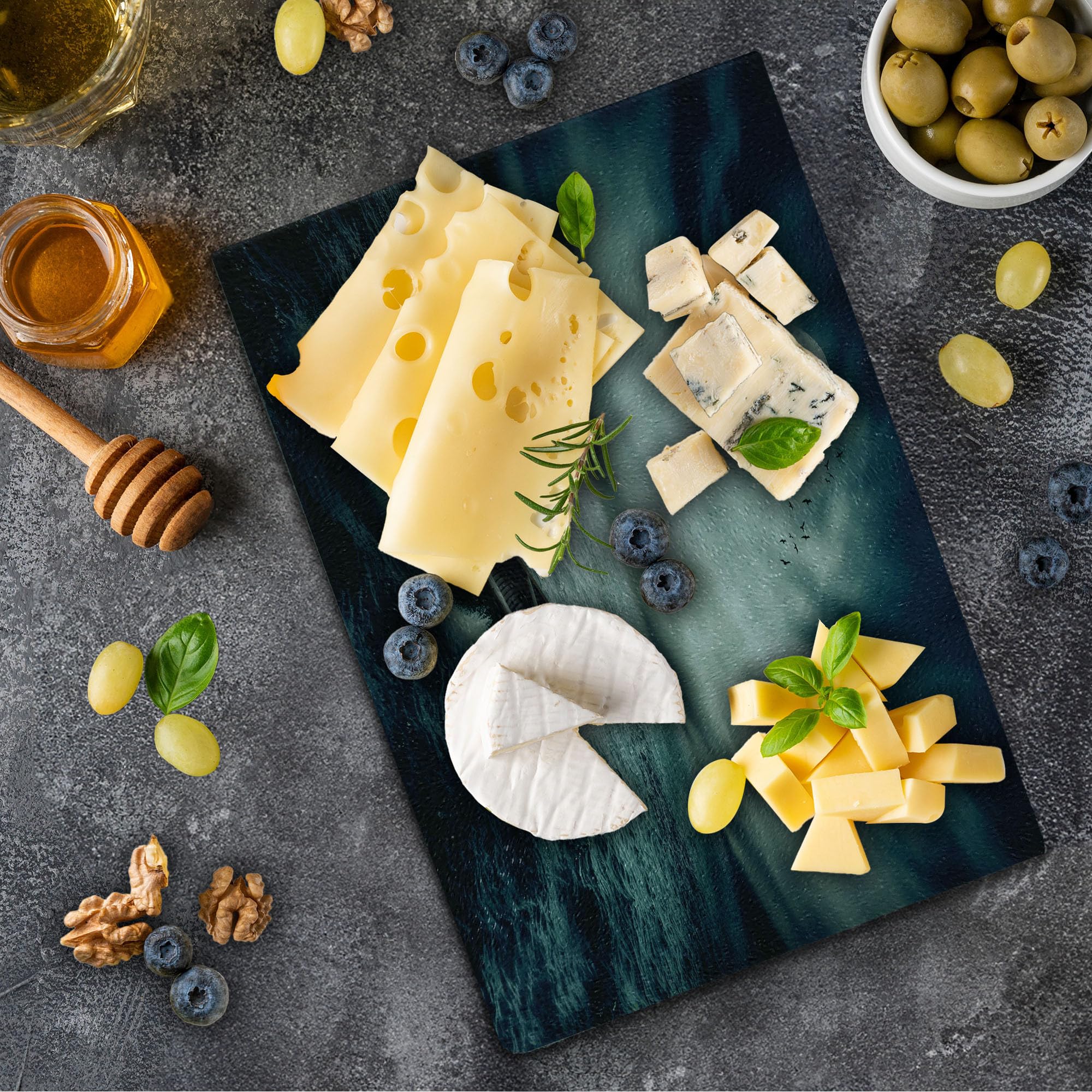 Ambesonne Fishing Themed Tempered Glass Cutting Board - Boat Drifting Under Full Moon Night Sky Design - Decorative Serving Board for Kitchen & Dining - Small Size Dark Blue & White - Perfect for Seafood Prep, Charcuterie & Home Decor