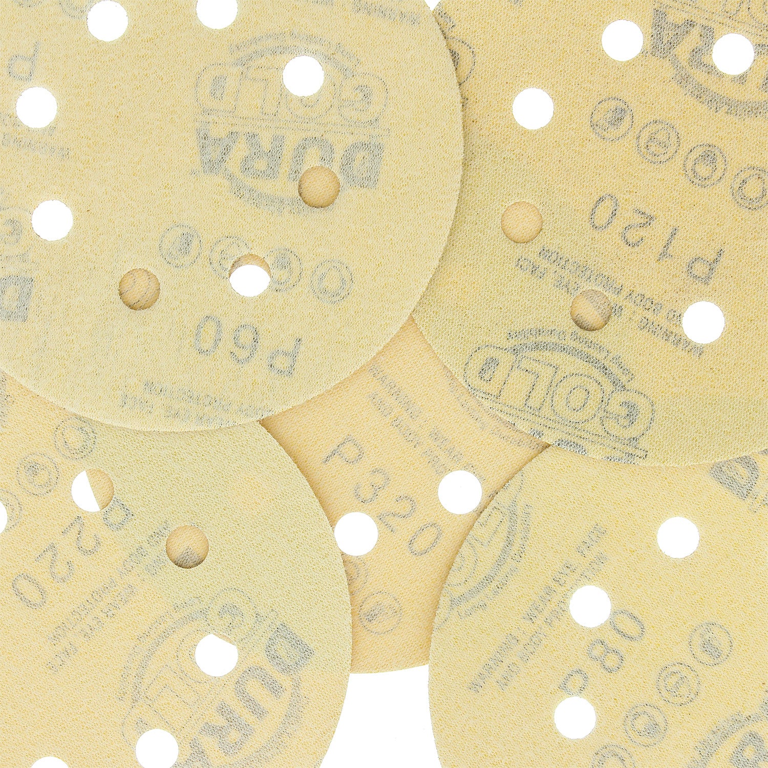 Premium 5-Grit Variety Pack - 50 Gold DA Sanding Discs (60, 80, 120, 220, 320) with 8-Hole Hook & Loop Backing - Perfect for Auto Body Repair, Woodworking & Metal Polishing