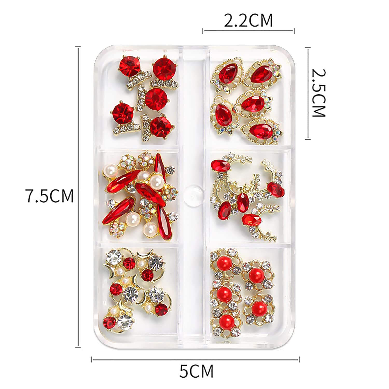 30pcs 3D Gold Alloy Nail Charms with Red Rhinestones - Crystal Nail Gems for Acrylic Nails, DIY Nail Art Decorations - Perfect for Bridal, Party, and Salon Nail Designs