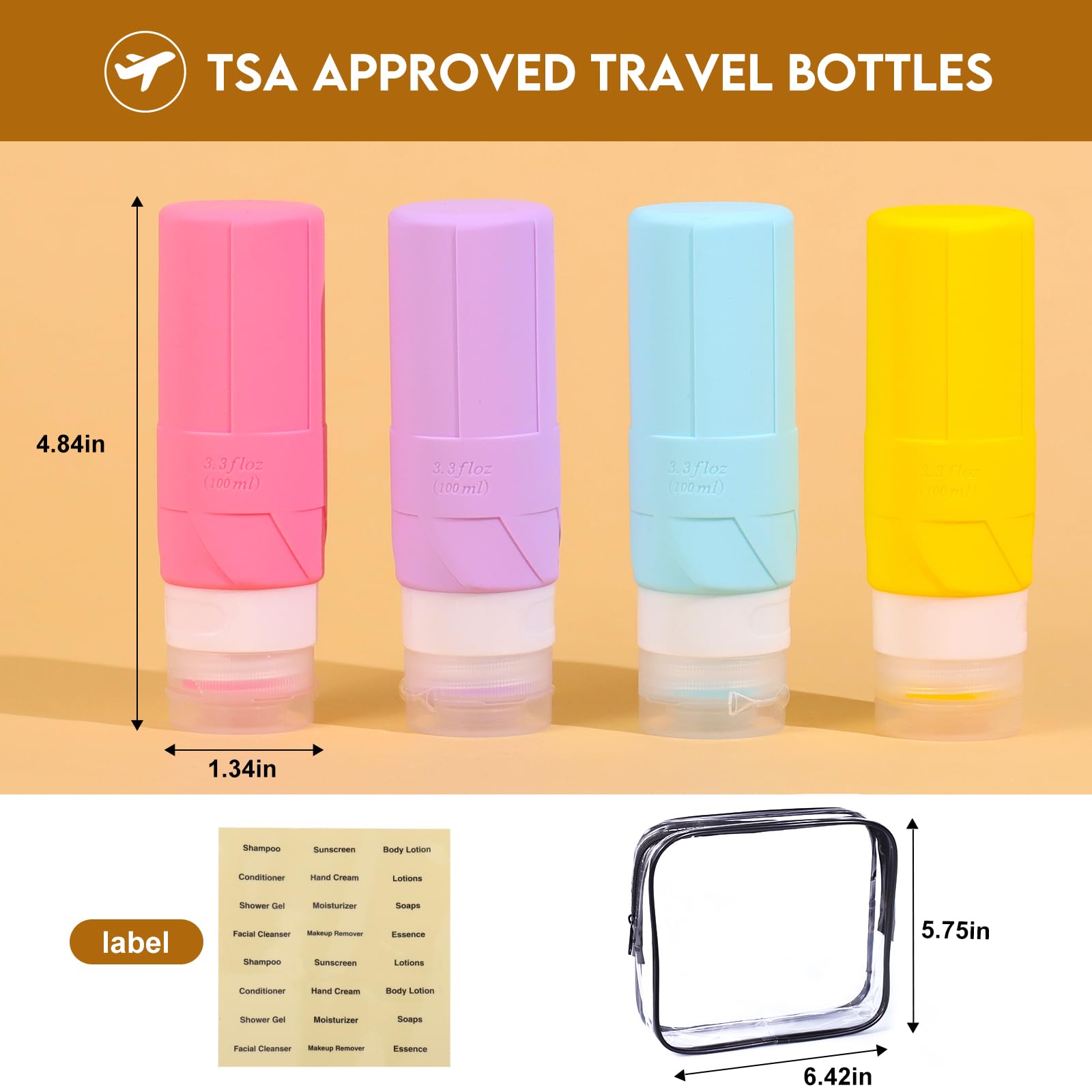FADVAN 3.3oz TSA Approved Leak Proof Travel Bottles for Toiletries - BPA Free Refillable Squeeze Bottles with Easy Clean Design (Macaron Colors) - Perfect for Air Travel, Gym, Camping & Vacation Essentials