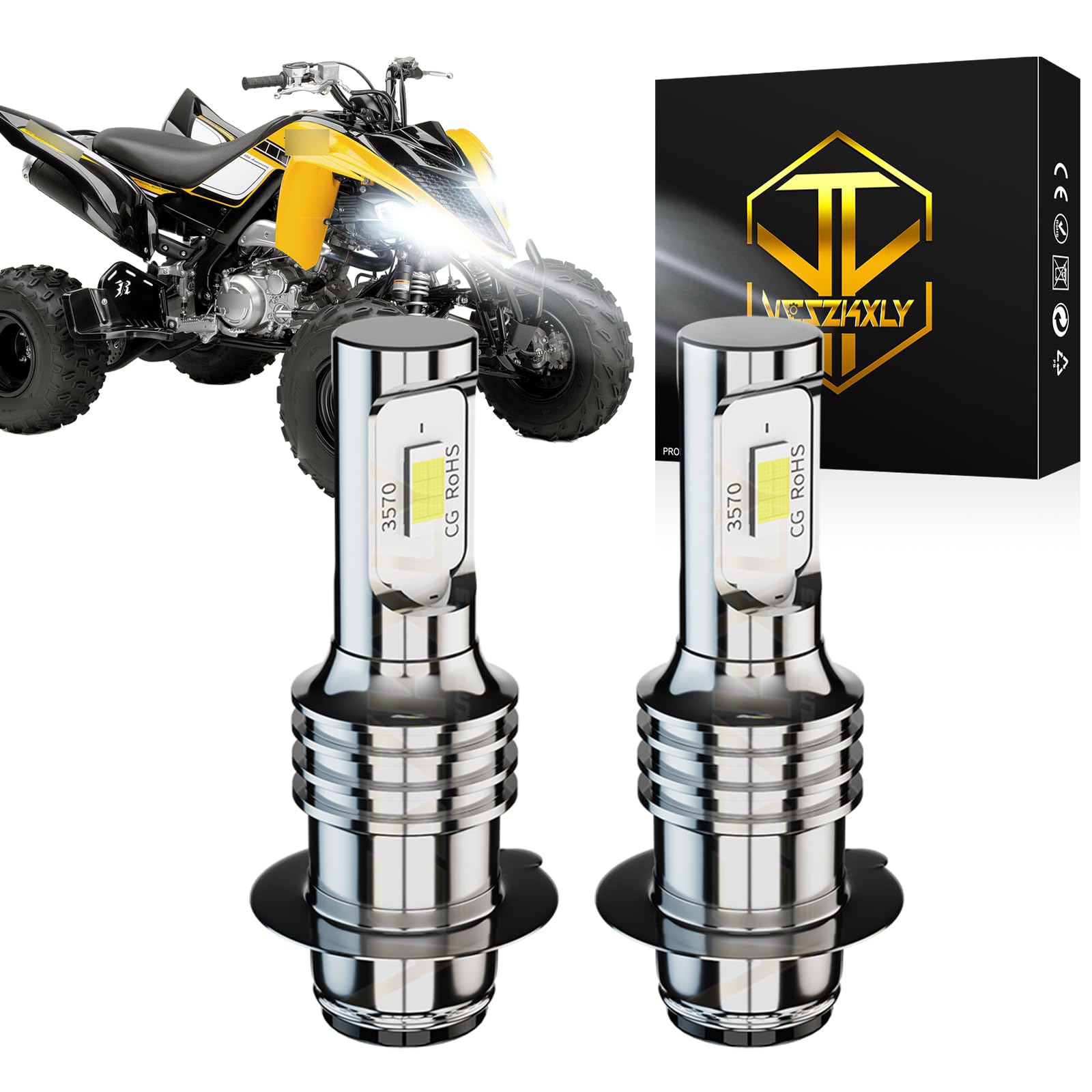 Yamaha Raptor 350 660R 700 700R Headlight Bulbs Replacement - P15D H6 H6M Fog Light Bulbs 12000 Lumens 6000K White 55W - Plug and Play 2-Pack - Perfect for Off-Roading & Night Riding