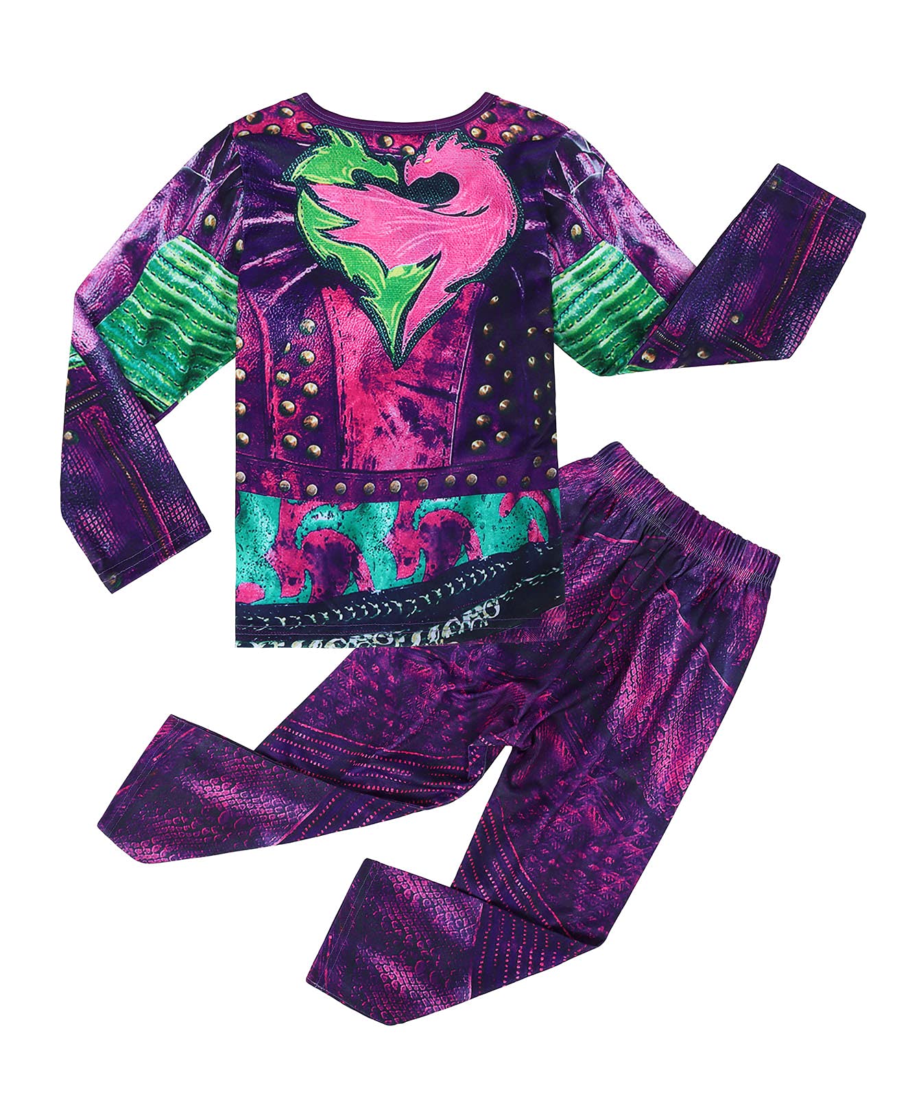 Descendants 3 Mal Costume for Girls - Kids Halloween Outfit with Long Sleeve Top, Trousers & Wig Set | Disney Movie Character Dress Up Costume for Halloween Parties & Cosplay