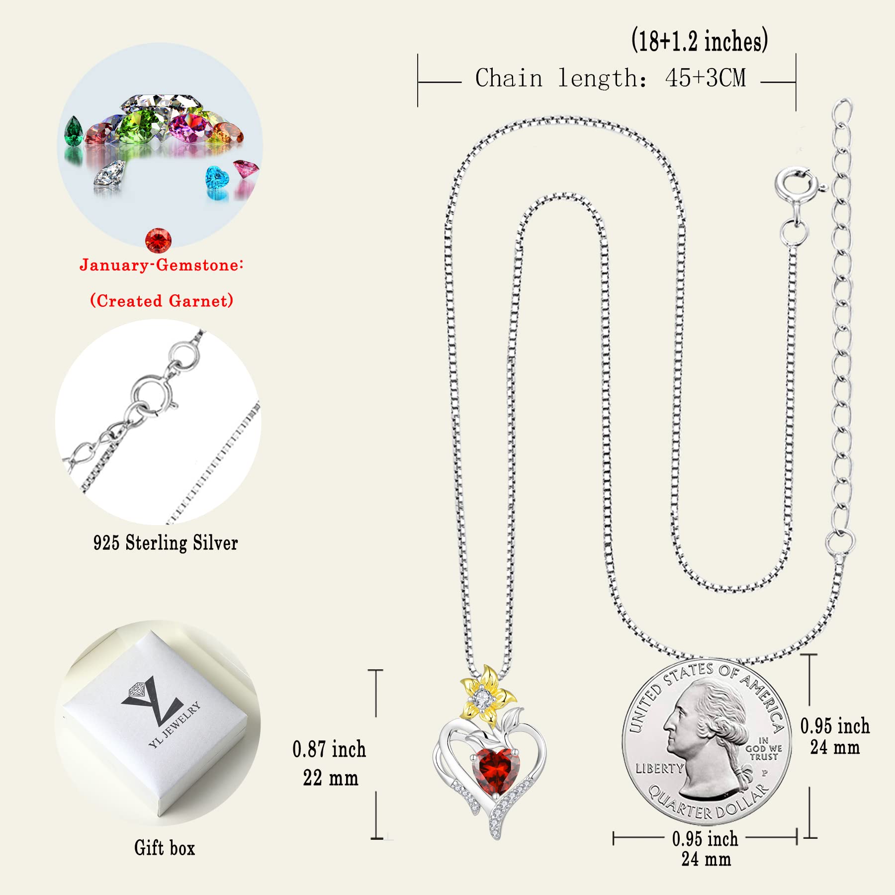 YL Sterling Silver Heart Necklace with Lily Flower & Gemstones - Elegant Love Pendant Jewelry for Women | Perfect Gift for Anniversary, Valentine's Day & Special Occasions