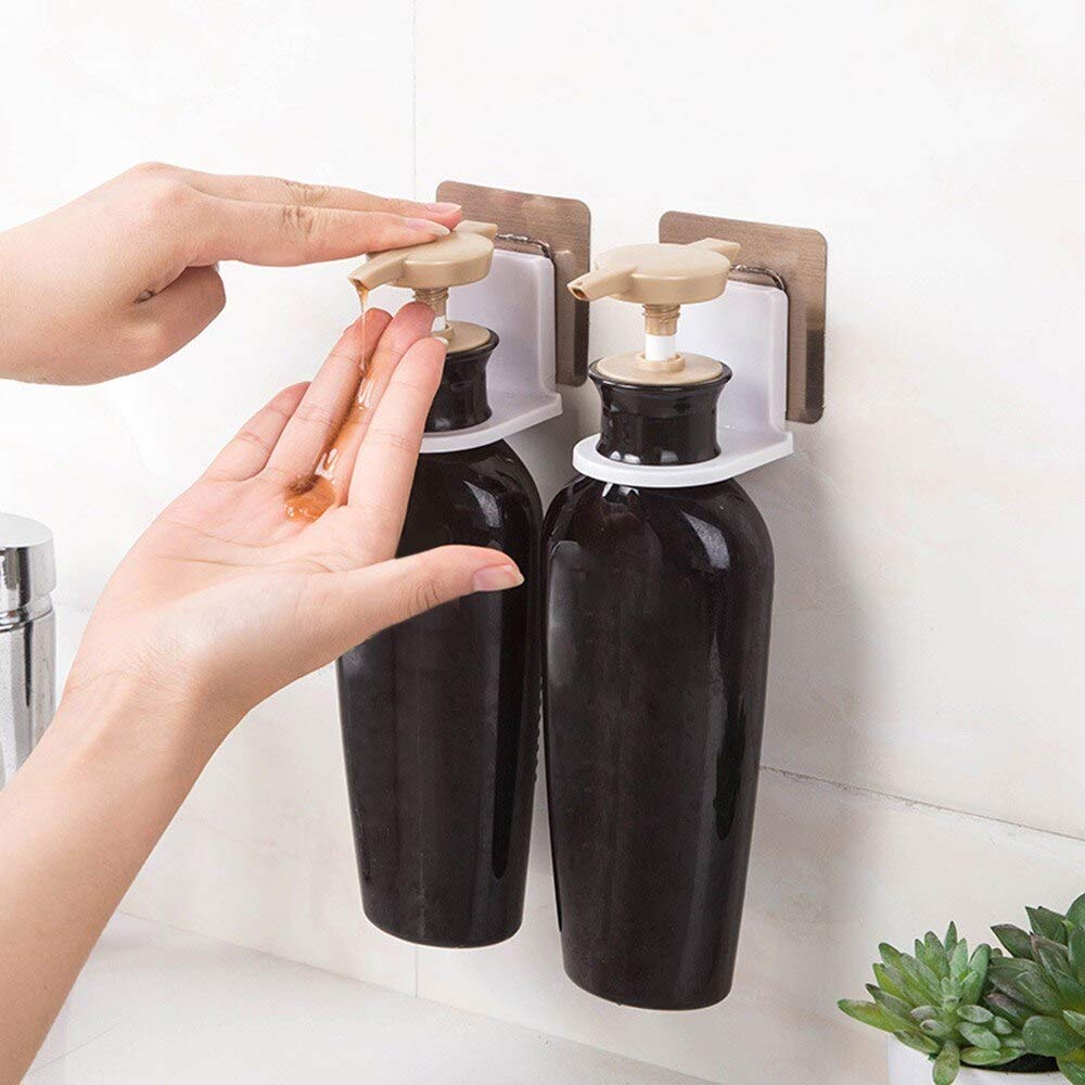 SQUICKLE 2-Pack Wall Mounted Bottle Hook Holder - Self Adhesive Suction Cup Hook for Shampoo, Hand Soap & Sanitizer Dispensers - Strong Sticky Magic Sticker for Bathroom, Kitchen & Shower Organization (Perfect for Small Spaces & Clutter-Free Home)