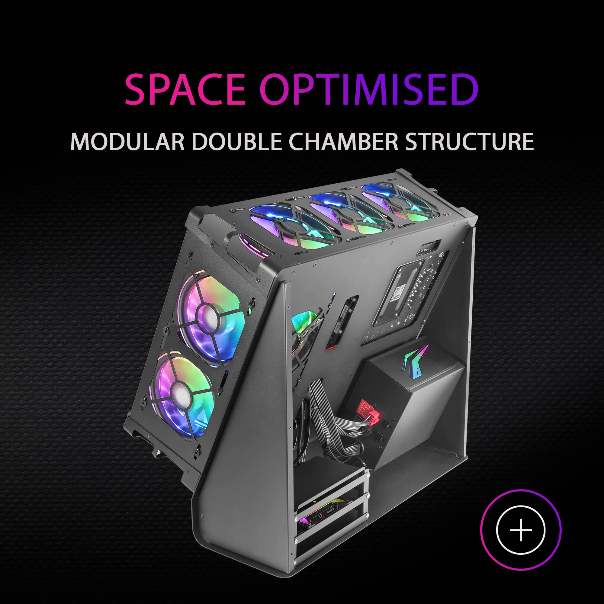 Mars Gaming MCB Black ATX XL PC Gaming Case - Premium Custom Edition with Modular Dual Chamber Design for High-Performance Gaming & Streaming Setups