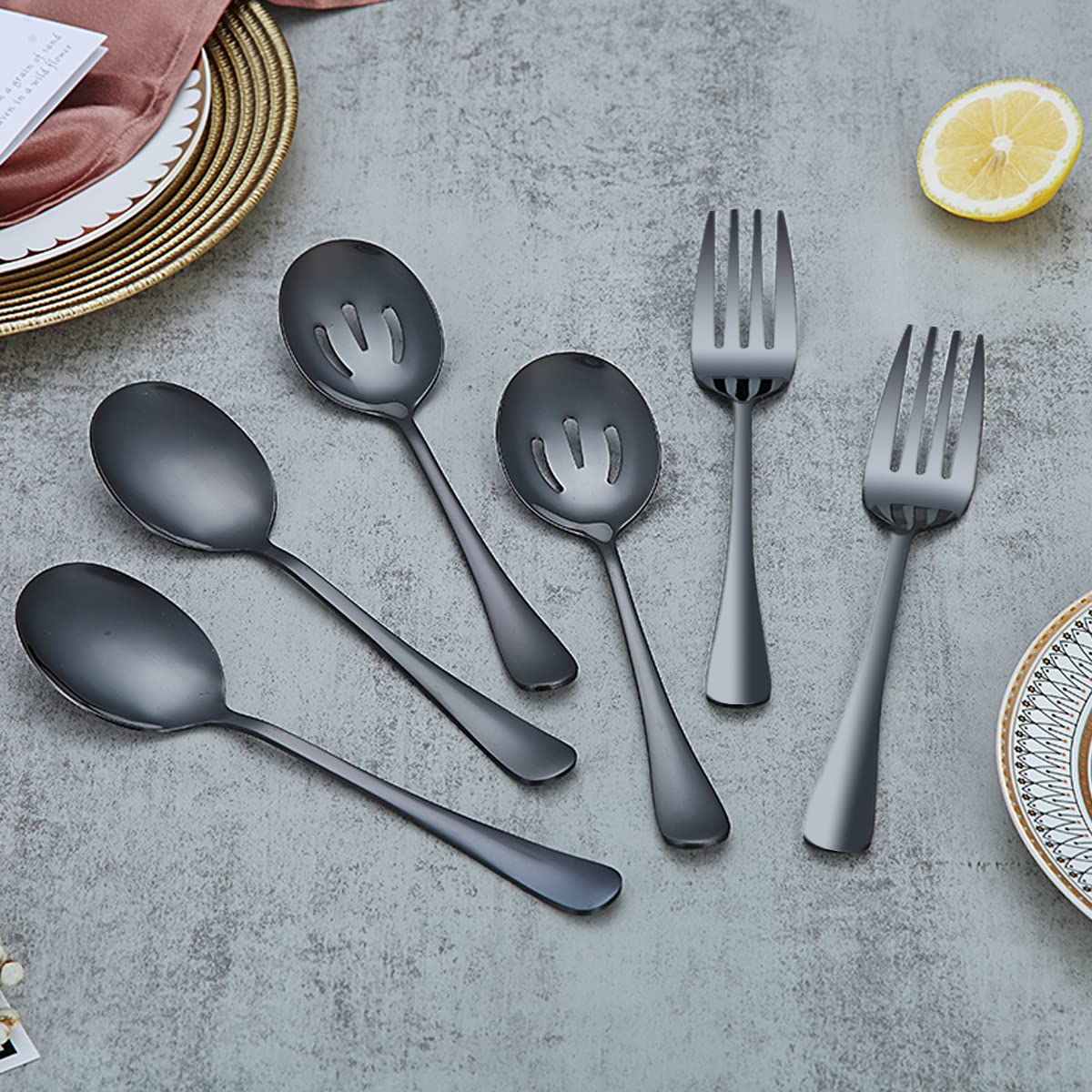 Premium 12-Piece Stainless Steel Serving Utensil Set - Includes 2 Serving Spoons, 2 Slotted Spoons, 2 Forks, Cake Server, Butter Knife & Tongs - Dishwasher Safe for Parties, BBQs & Dinner Hosting