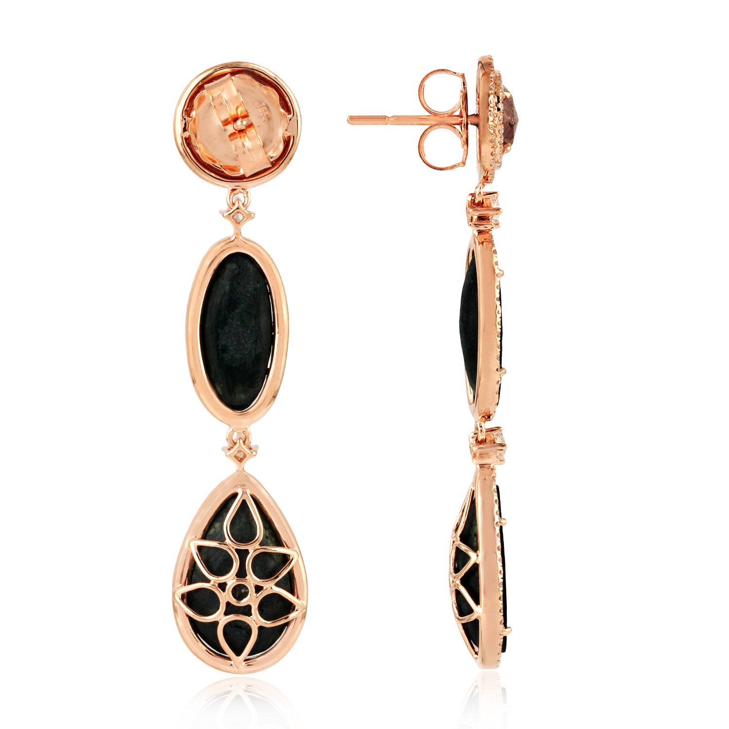 18k Yellow Gold Ice Diamond Prong Uneven Geode Long Drop Earrings - Elegant Dangle Earrings for Women, Perfect for Weddings, Parties & Special Occasions