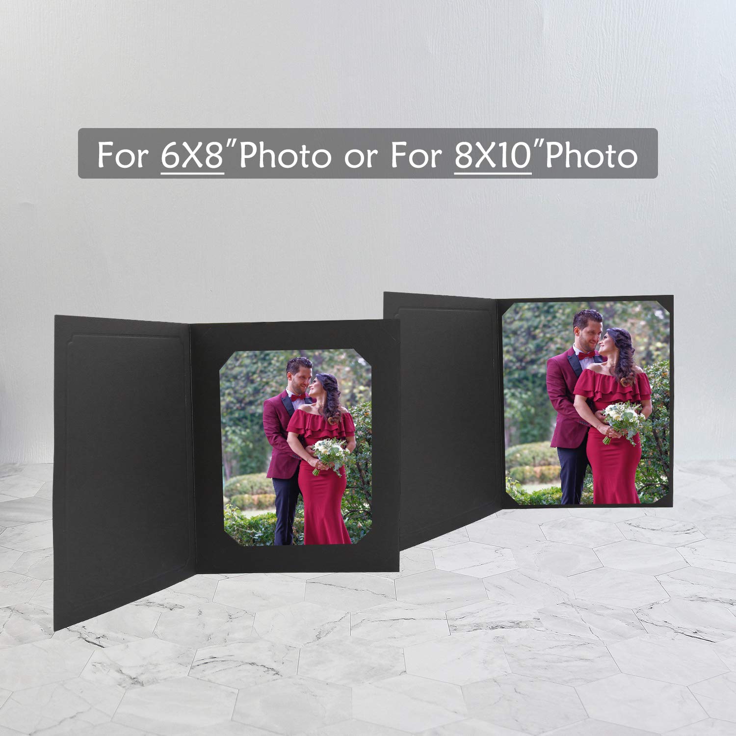 Golden State Art 100-Pack 6x8 or 8x10 Photo Folders - Cardboard Picture Frames & Paper Frame Cards for Greetings & Invitations - Perfect for Graduation, Christmas, Wedding Events (Black) - Display Memories & Special Moments in Style