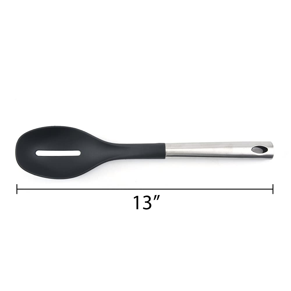 13” Slotted Spoon – Heat-Resistant Nylon Cooking Spoon for Nonstick Pans | Premium Kitchen Utensil Set | Dishwasher Safe Serving Spoon for Pasta, Soup & Salad (Black) – Ideal for Home Chefs & Restaurants