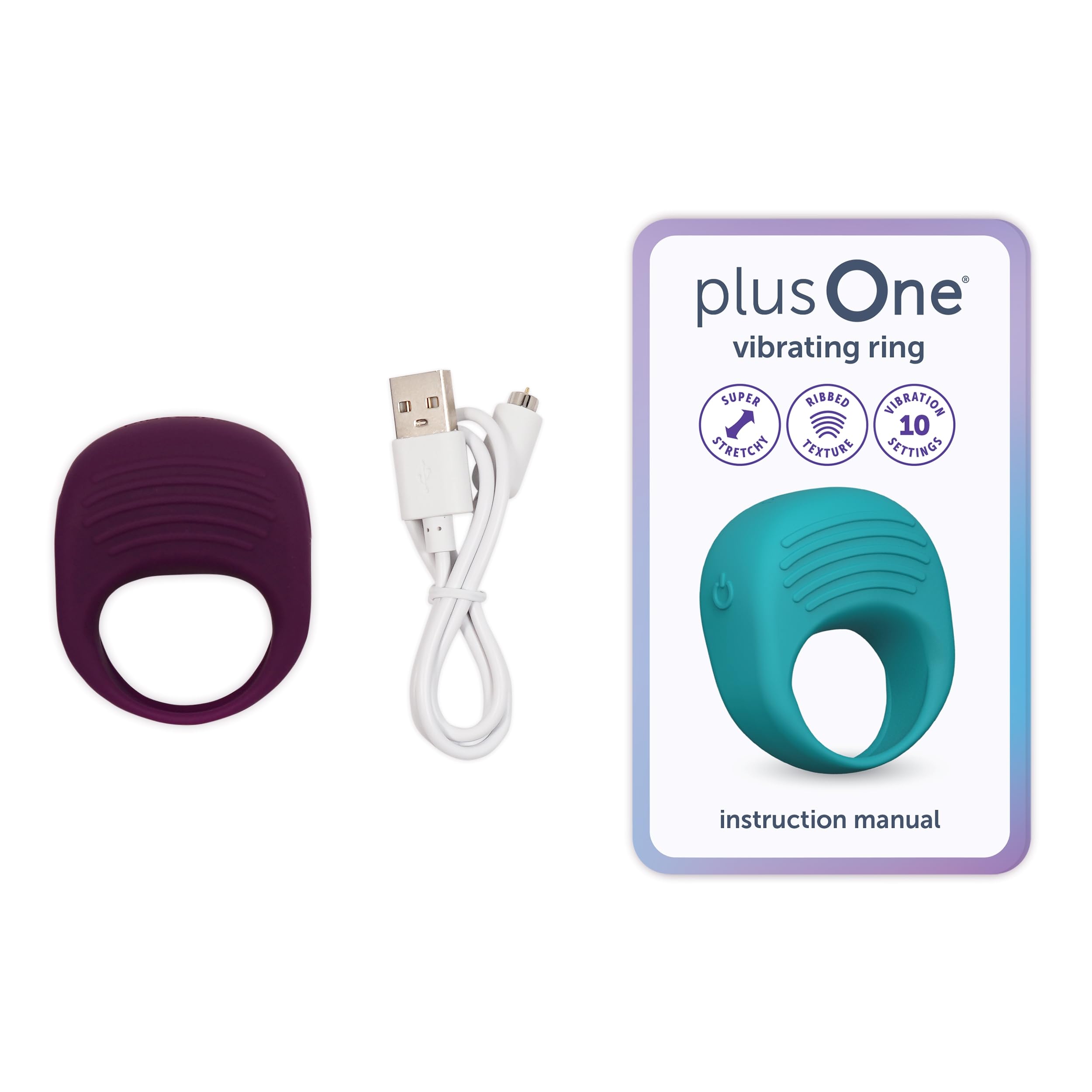 plusOne Vibrating Ring for Couples & Individuals - Body-Safe Silicone, Waterproof USB Rechargeable Massager with 10 Vibration Modes (Purple) - Perfect for Couples Intimacy & Solo Pleasure