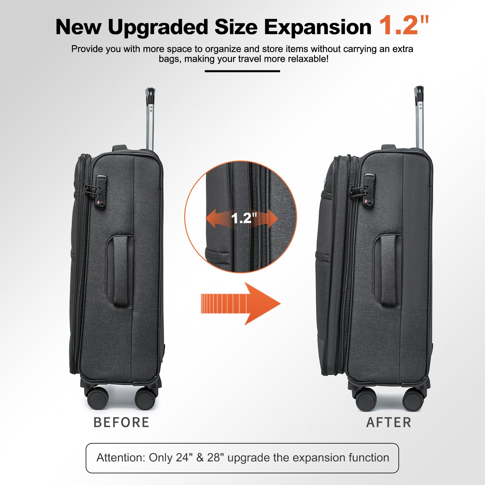 Kono Softside Expandable Checked Luggage 28 Inch - Lightweight Spinner Suitcase with 4 Drop-Resistant Wheels, Black - Perfect for International Travel, Business Trips & Family Vacations