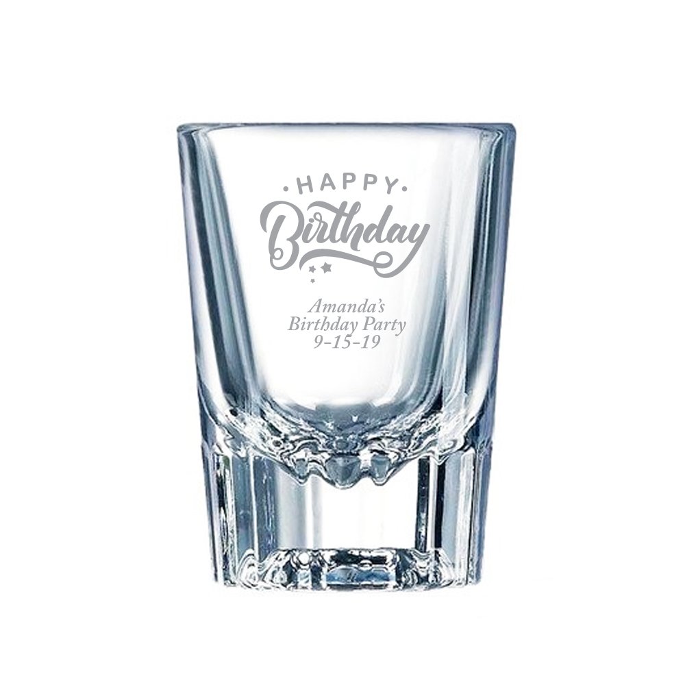 Personalized Color Printed Barcraft Shot Glass Set - Happy Birthday Gift - Silver Finish - 24 Pack - Perfect for Parties, Celebrations & Bar Accessories
