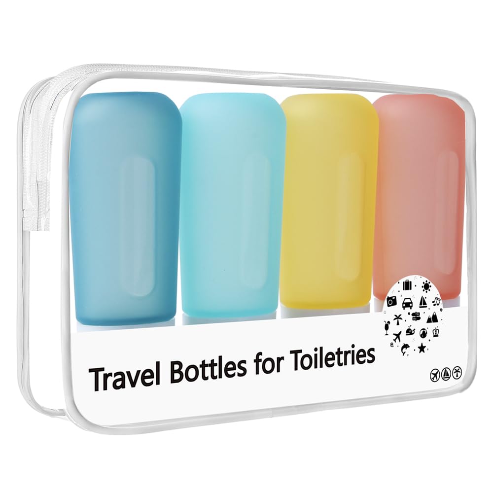 TSA Approved 3oz Travel Size Toiletries Bottles - BPA Free Leak Proof Silicone Containers for Shampoo, Conditioner & Lotion (Yellow) | Portable Travel Essentials for Airplane, Gym & Vacation