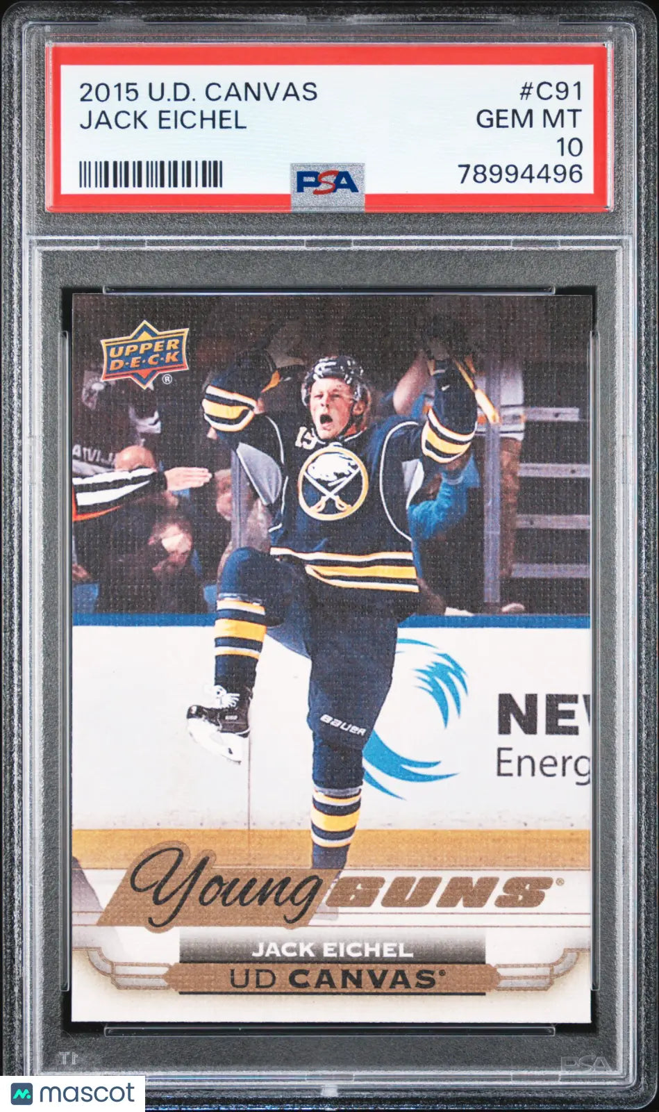 2015-16 Upper Deck Series 1 Jack Eichel UD Canvas Young Guns Rookie Card PSA 10 Gem Mint - Perfect for Hockey Card Collectors and Sports Memorabilia Enthusiasts