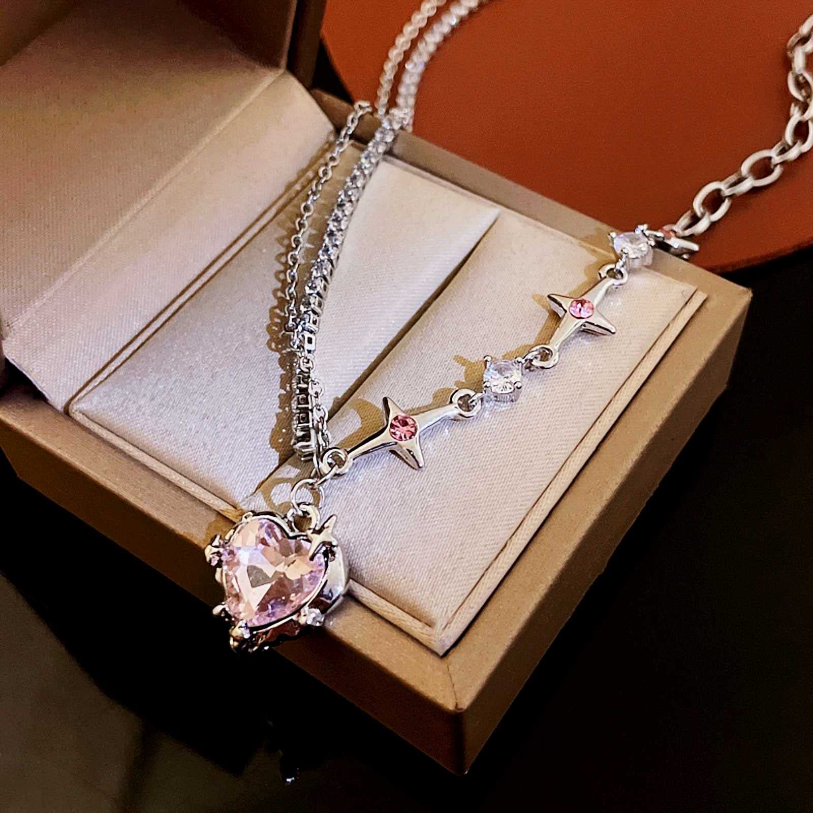Y2K Heart Diamond Necklace for Women - Crystal Silver Pendant Aesthetic Asymmetric Chain Jewelry - Perfect for Valentine's Day, Anniversary Gifts & Everyday Fashion Accessory
