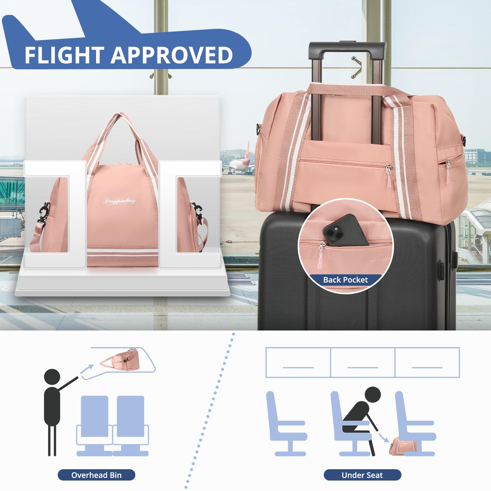 VOOWO Travel Duffle Bag for Women & Men - Lightweight Gym Duffel with Shoe Compartment, Airplane Carry-On Approved, Perfect Weekender Overnight Bag (Pink) - Ideal for Gym, Weekend Getaways & Business Travel