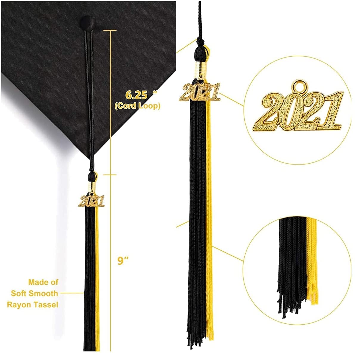 2021 Graduation Tassel with Gold Charm - Double Color Cap Tassel for High School & College Graduation Ceremony - Perfect for Graduation Gowns, Yearbooks & Commencement Photos