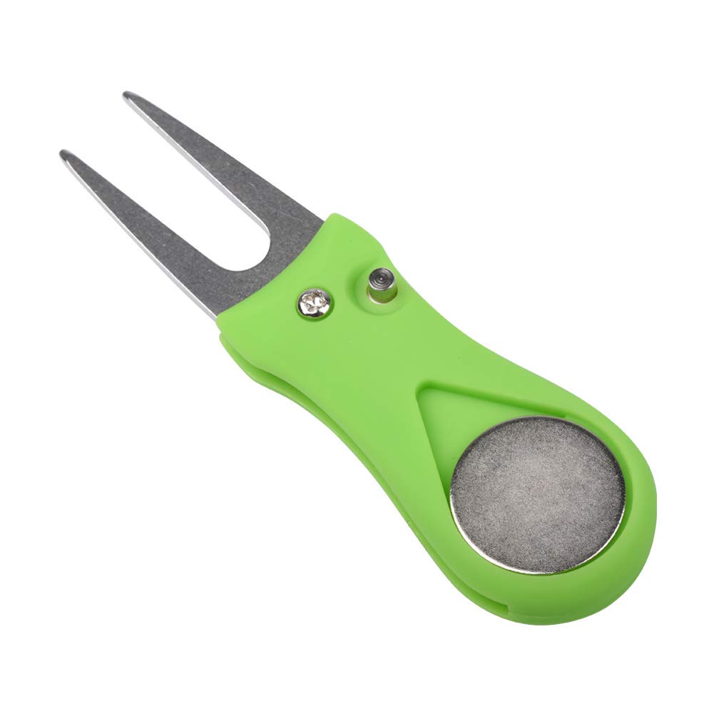 Premium Foldable Magnetic Golf Divot Repair Tool with Detachable Ball Marker - Stainless Steel Switchblade Design for Quick Greens Repair | Perfect Golf Course Accessory for Professional & Casual Players