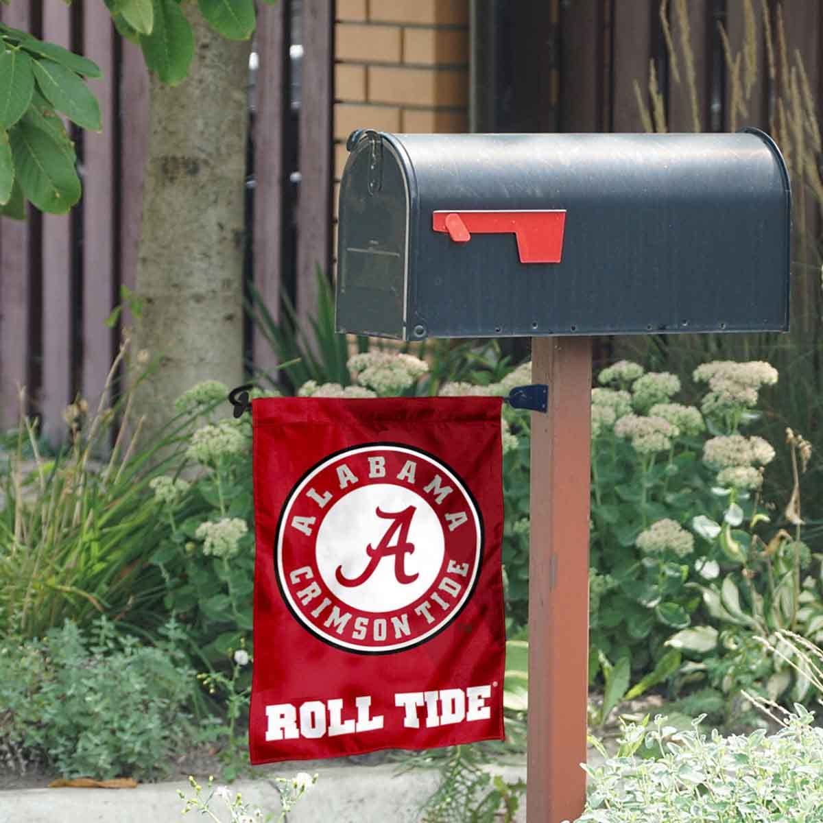 Alabama Crimson Tide Circle Logo Garden Flag & Mailbox Post Pole Mount Holder Set - College Flags & Banners Co. | Perfect for Game Day Decor, Tailgating & Campus Pride