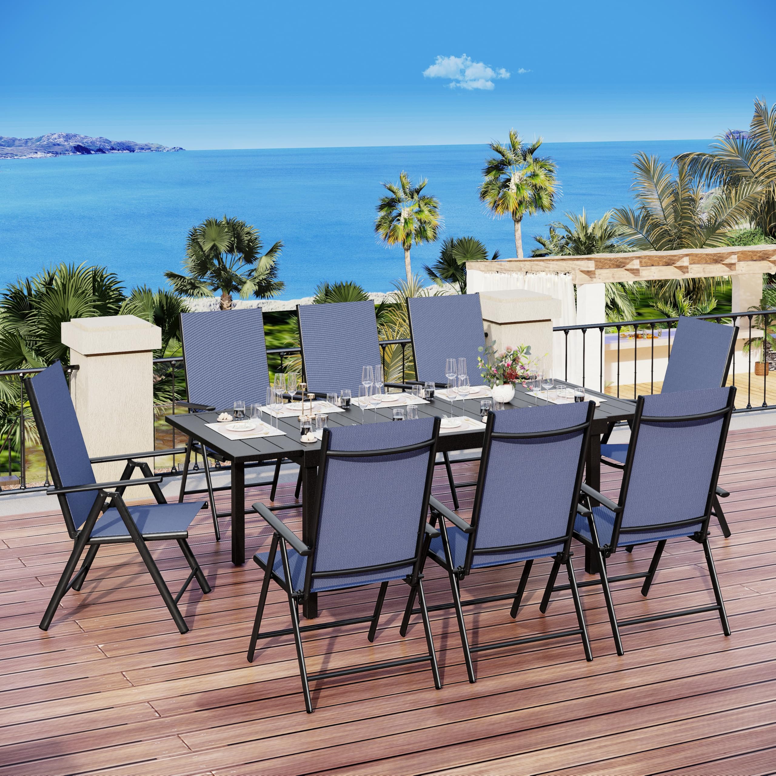 MFSTUDIO 4-Pack Patio Folding Chairs - Adjustable Outdoor Dining Chairs with Sling Back, Portable Blue Garden Chairs for Backyard, Lawn & Poolside (7-Level Reclining, Weather-Resistant) - Perfect for BBQs, Picnics & Outdoor Relaxation