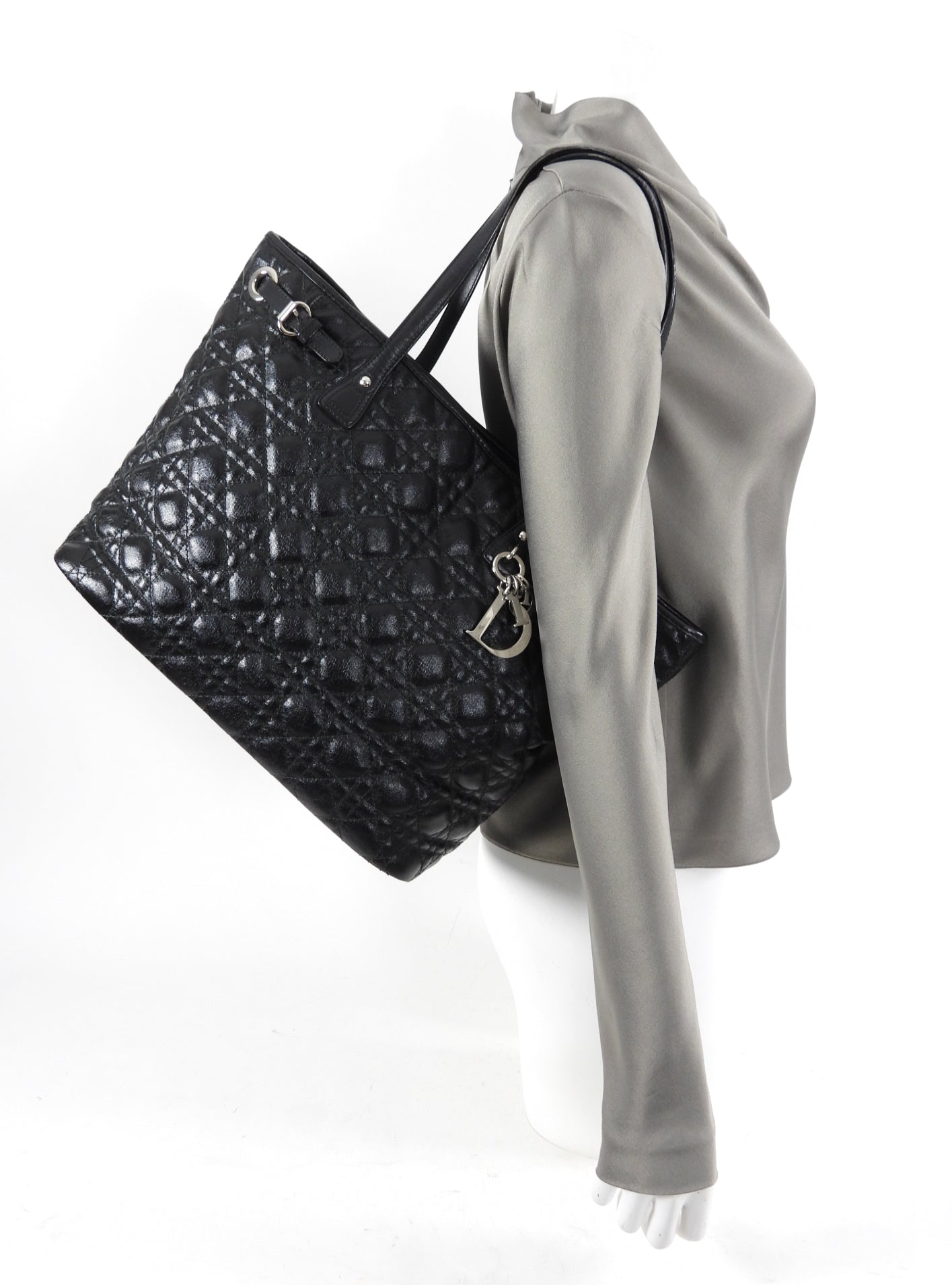 Christian Dior Black Cannage Panarea Leather Tote Bag - Luxury Designer Handbag for Women, Work, Travel & Everyday Use