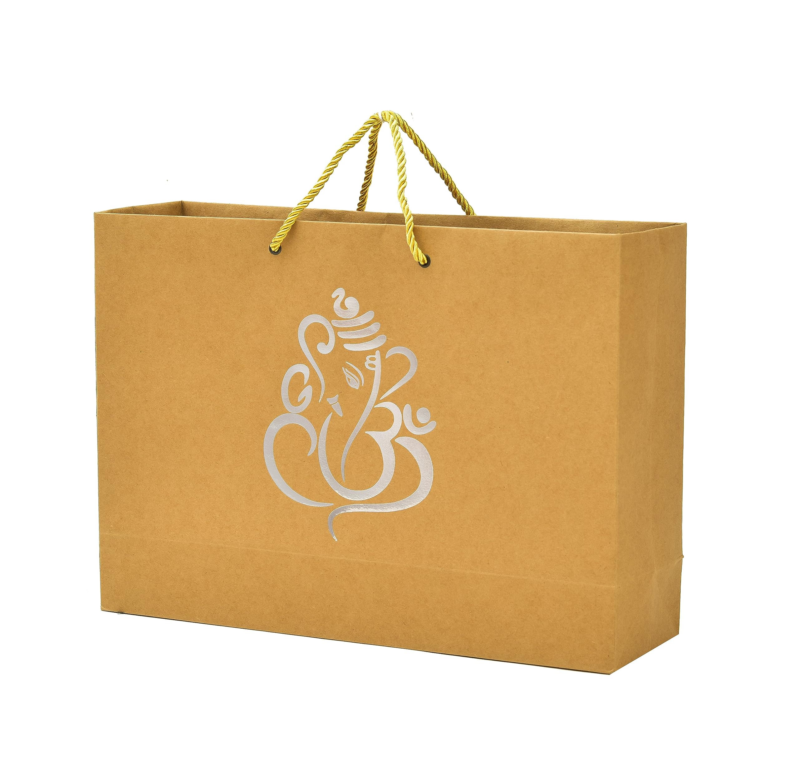 PPJ ® Ganesh Craft Silver Foil Printed Paper Carry Bags - 14x10x4 Inches (Pack of 5) | Perfect for Diwali, Weddings, Birthdays, Christmas, Return Gifts & Shopping | Elegant Gift Bags & Gift Covers for Any Celebration