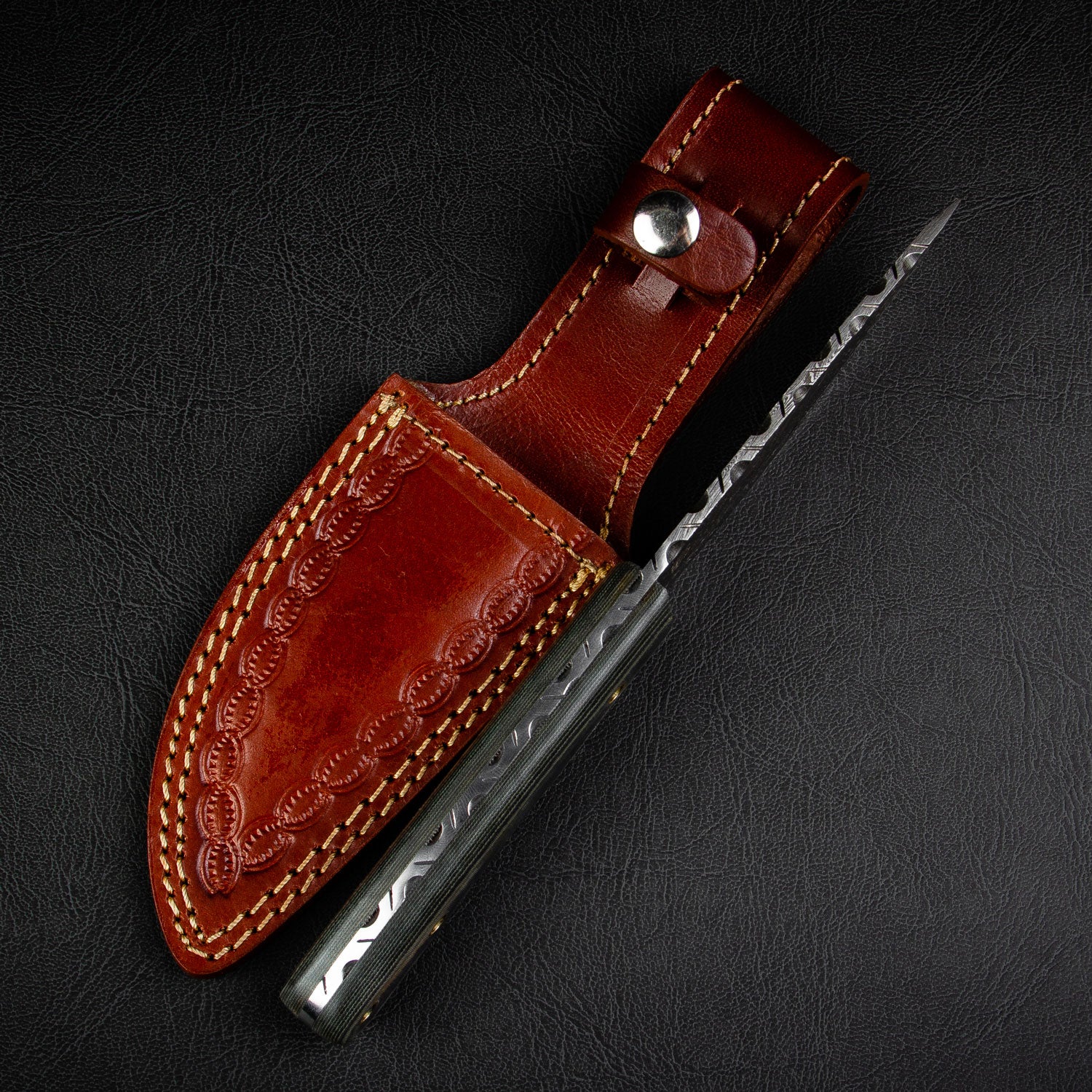 Premium Bowie Damascus Steel Hunting Knife - Handcrafted Fixed Blade with Leather Sheath - Ideal for Outdoor Camping, Hunting & Survival Adventures