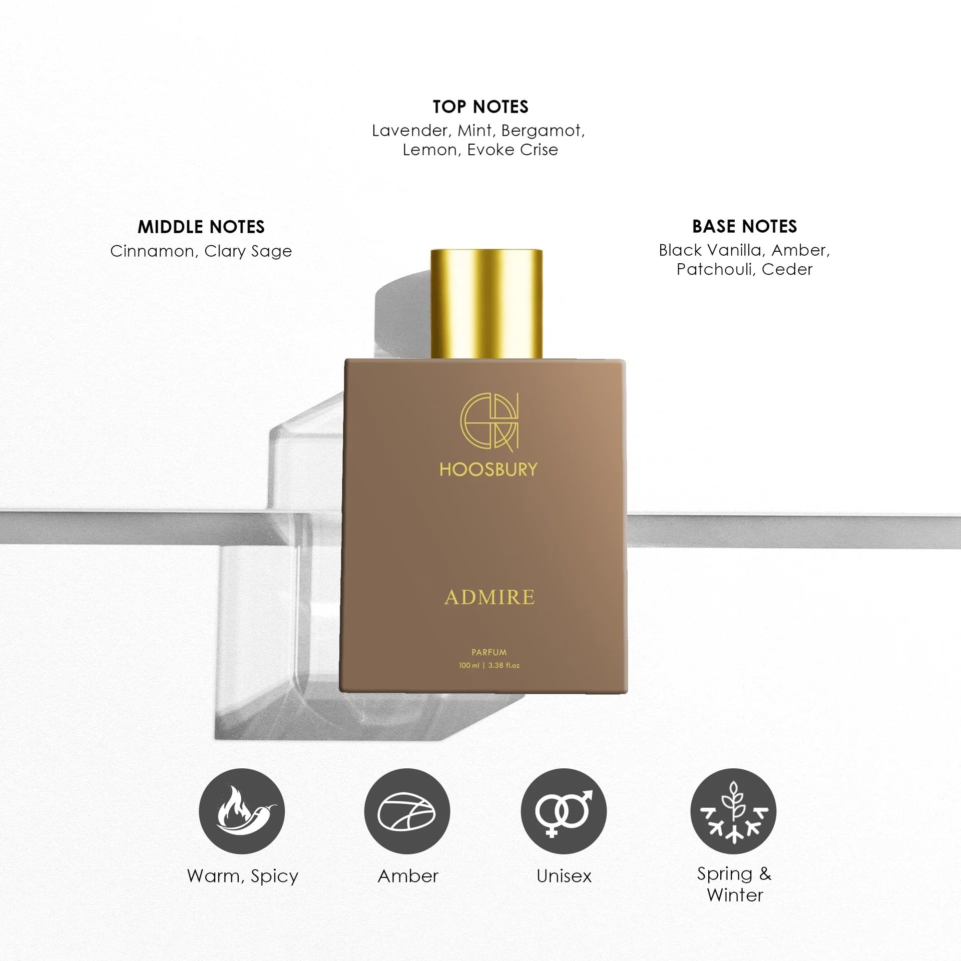 Admire Unisex Eau de Parfum Intense - Long Lasting Luxury Perfume for Men & Women - Bold Black Lavender & Amber Wood Fragrance - Perfect for Date Night, Evening Events & Special Occasions
