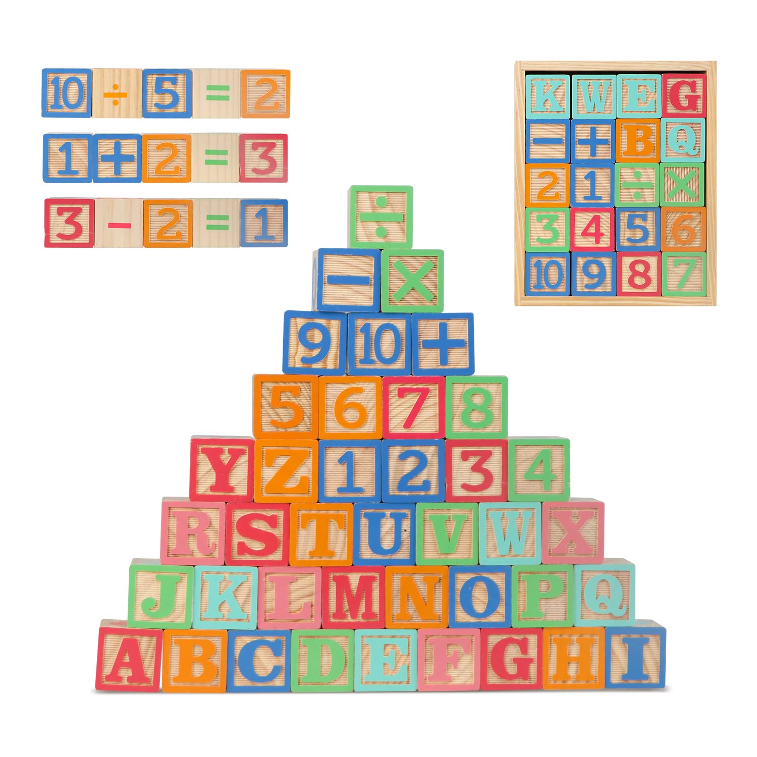 Joqutoys 40 PCS ABC Wooden Building Blocks for Toddlers - Large Alphabet & Number Stacking Blocks with Storage Tray - Montessori Educational Learning Toys for Boys & Girls Ages 1-3 - Perfect Gift for Preschool Learning & Creative Play