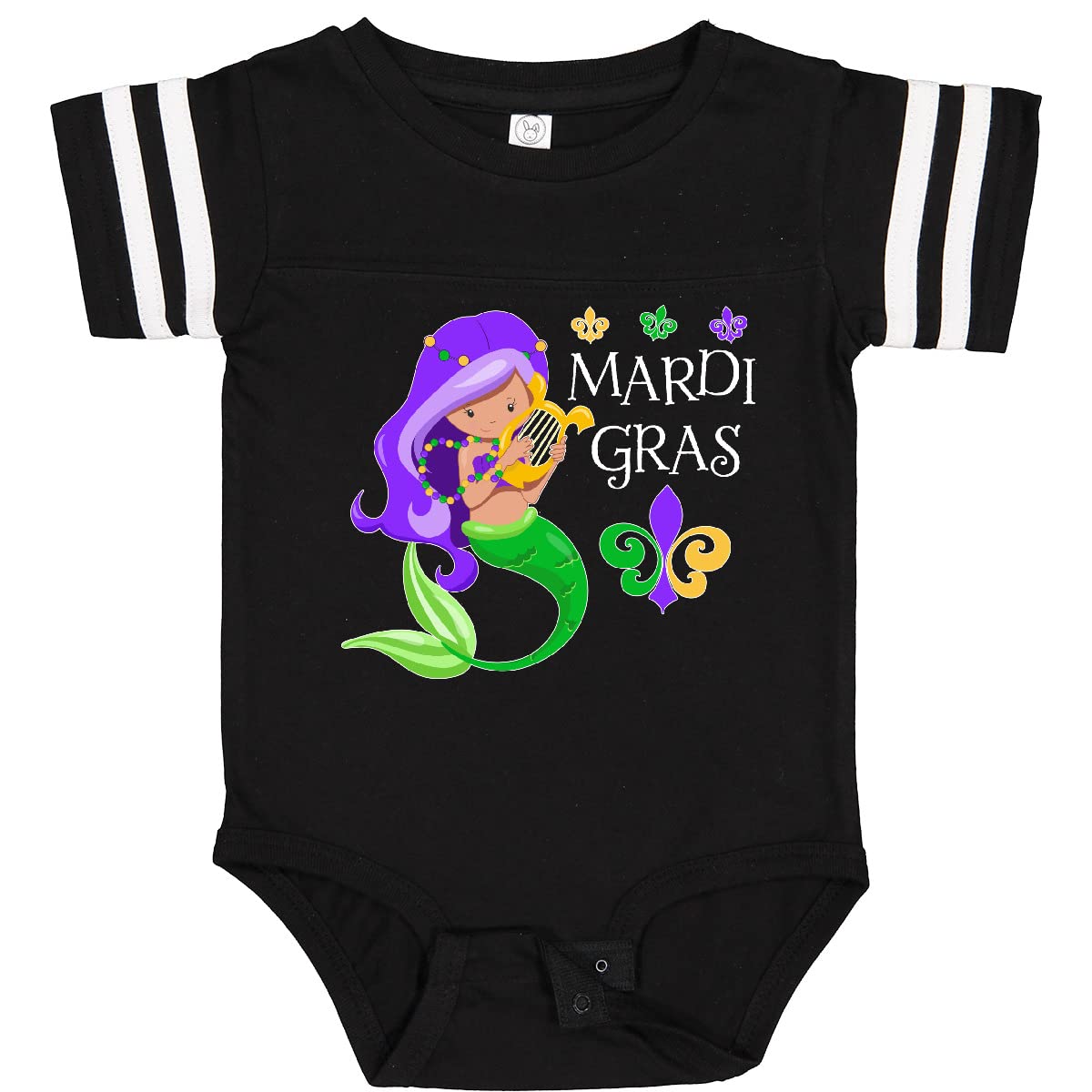Inktastic Mardi Gras Mermaid with Harp and Beads Baby Bodysuit - Cute Newborn Onesie for Carnival, Baby Shower & Festive Occasions