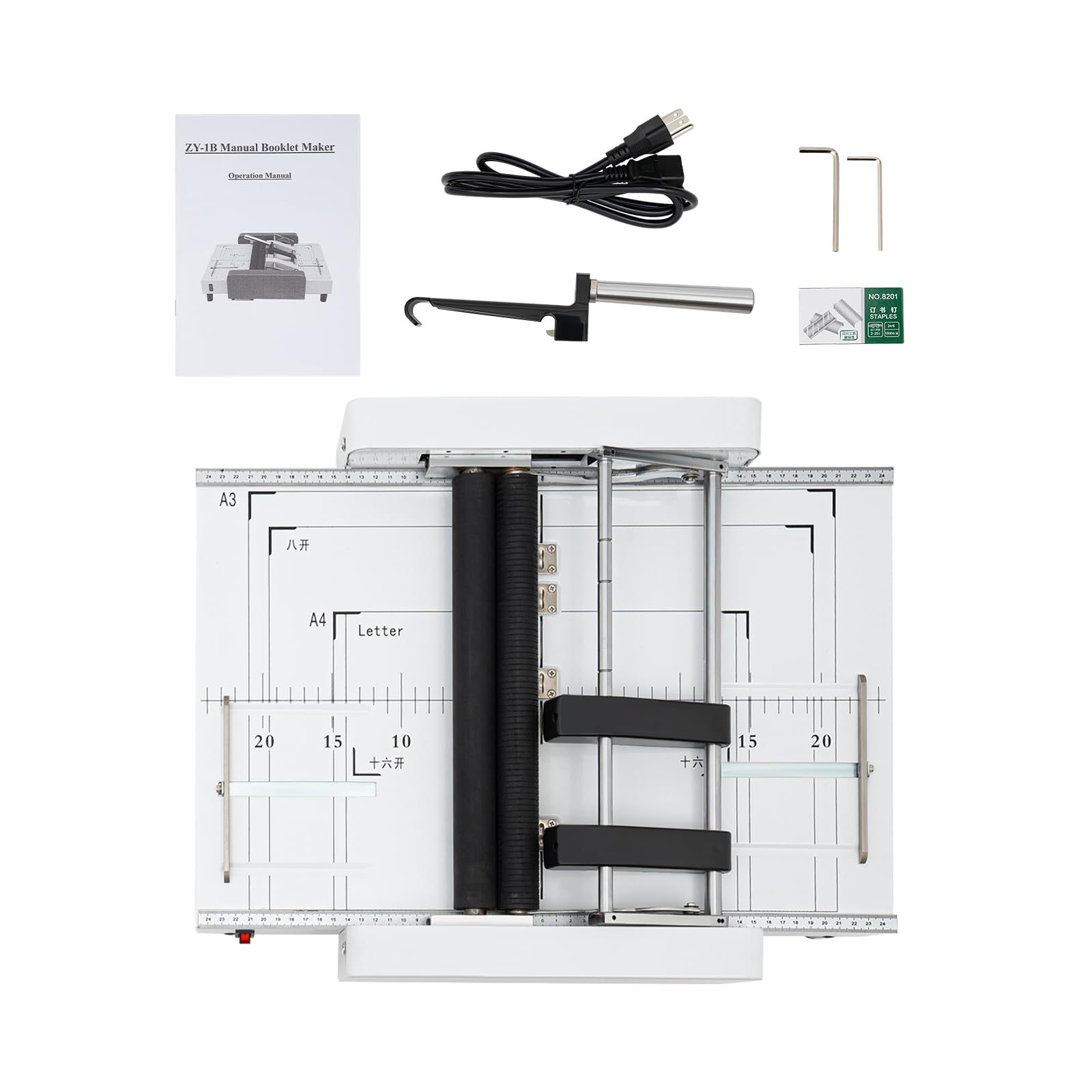 110V 60W A3 Paper Folding Machine - Free Standing Booklet Maker with Silicone Rollers, 11.6