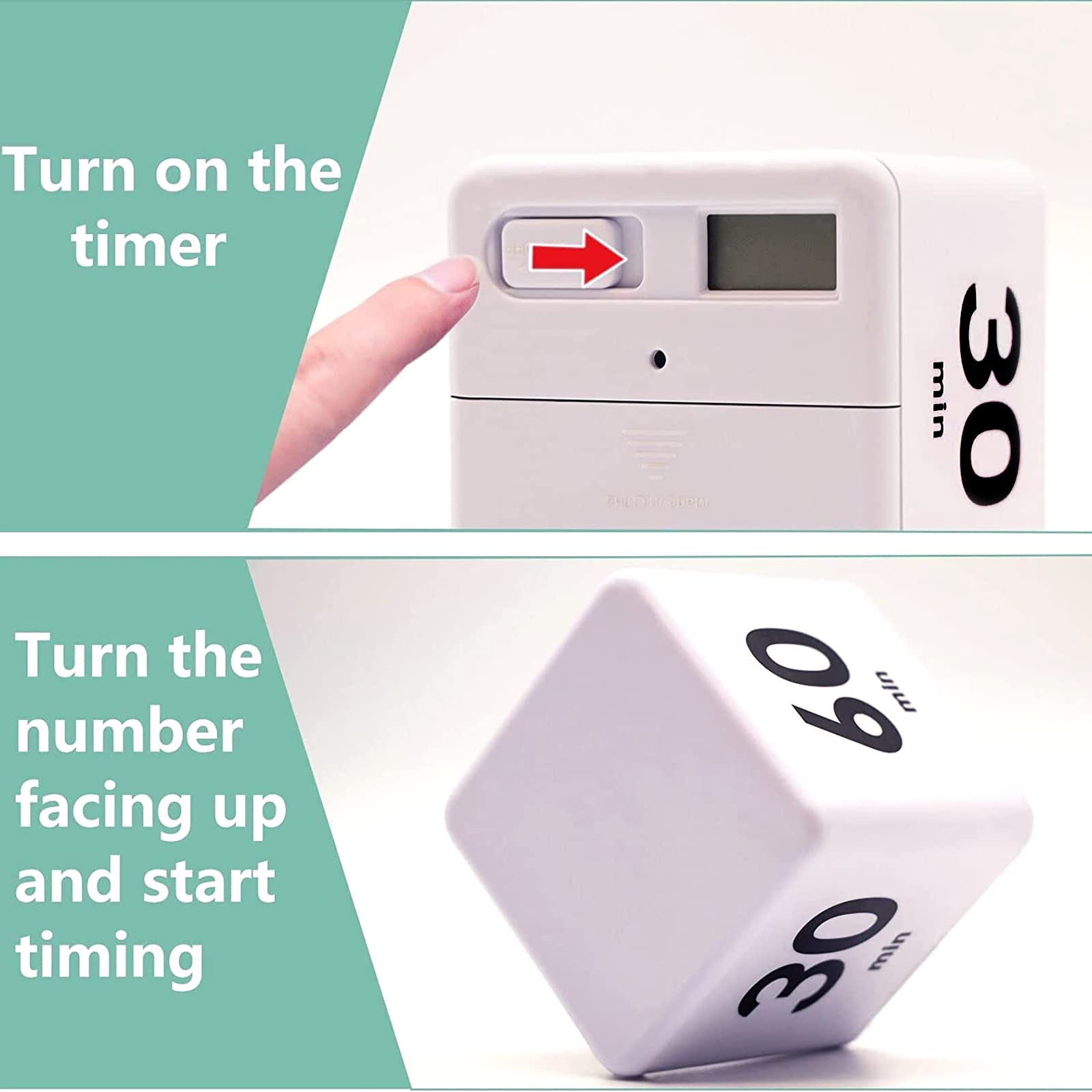 Premium Cube Timer with Gravity Sensor - 15/20/30/60 Minute Countdown for Time Management, Study, Cooking, Reading & Workouts | Portable Flip Timer for Office, Kitchen, Classroom & Gym (White)