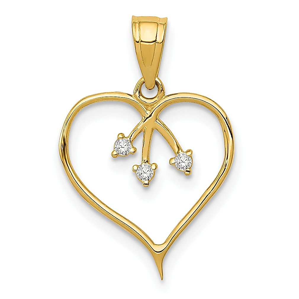 14K Yellow Gold 3 CZ Cut-Out Heart Pendant Necklace for Women - Elegant Love Jewelry Gift for Her, Perfect for Valentine's Day, Anniversary & Romantic Occasions