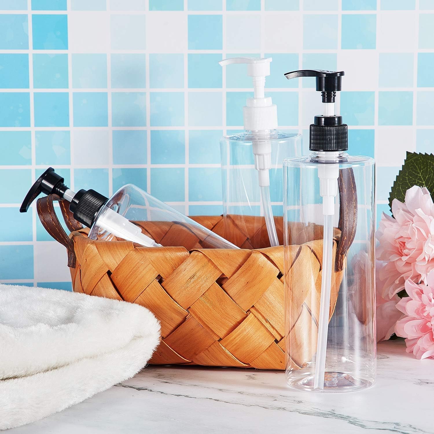 Refillable 200ml Clear Plastic Square Pump Bottles - Travel Size Cosmetic Containers for Toiletries, Shampoo, Oils (Set of 5) | Leak-Proof Squeeze Bottles for Home, Gym & Travel Essentials