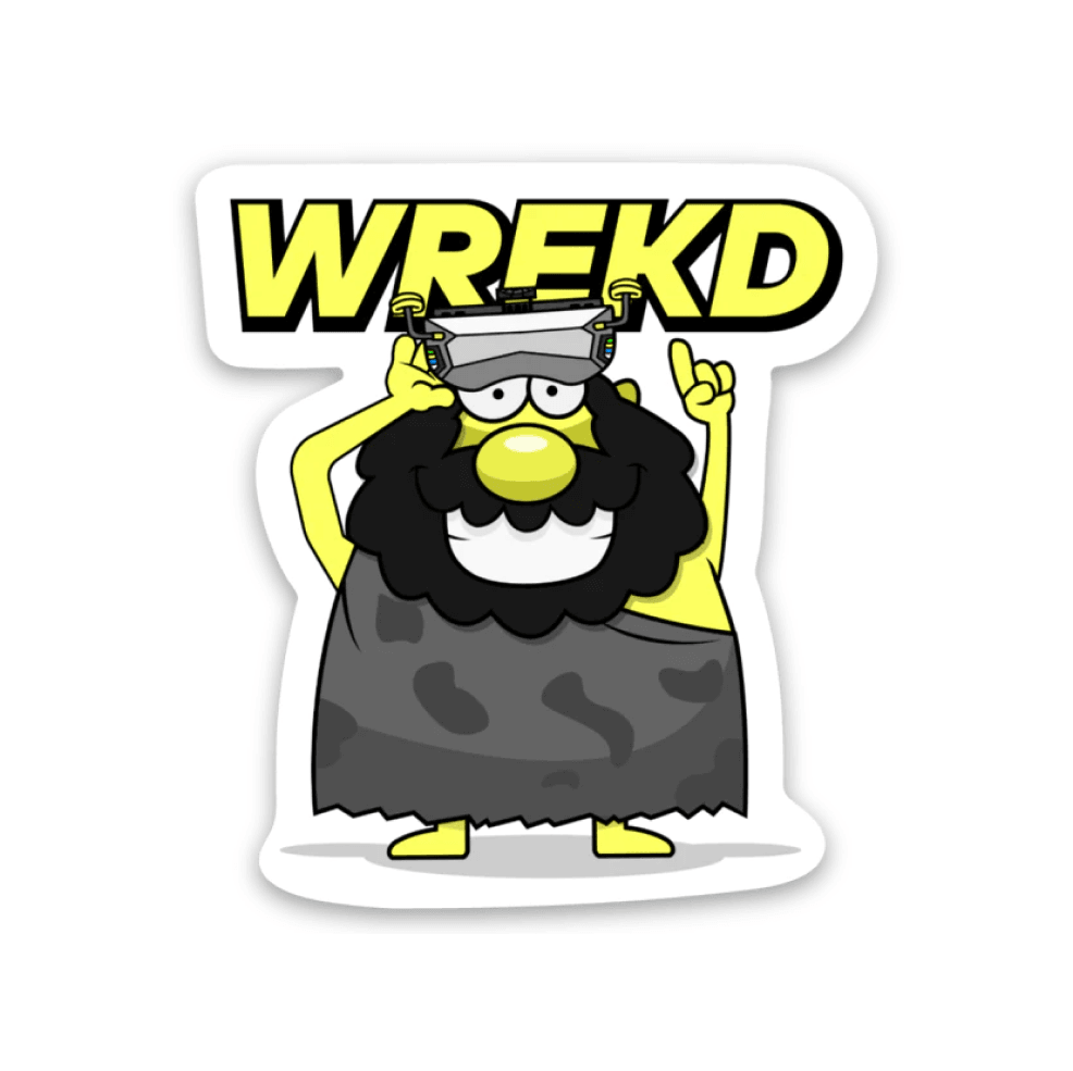 Caveman Sticker with Goggles and WREKD Logo - Waterproof Vinyl Decal for Laptops, Cars, Helmets & Outdoor Gear