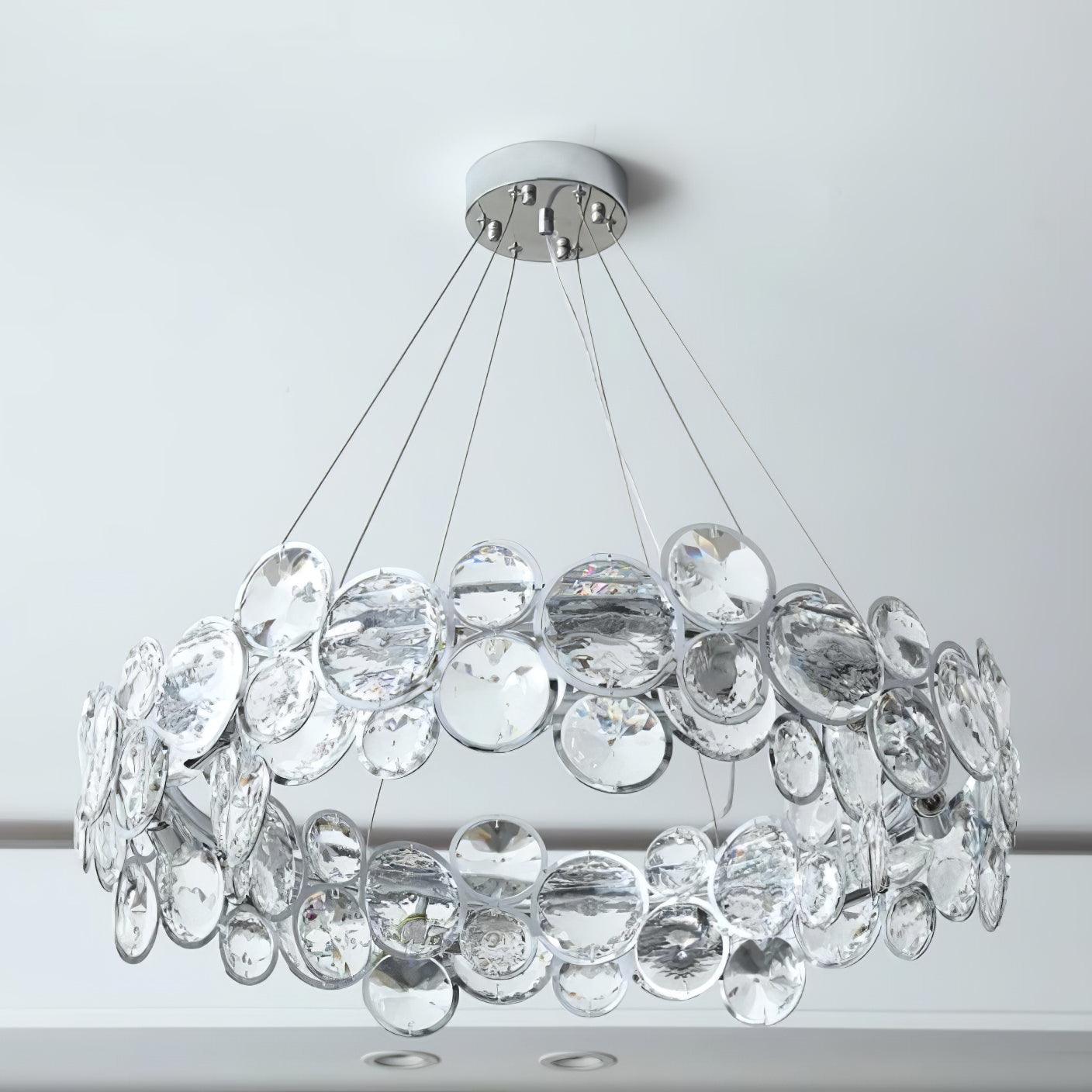 Elegant Chrome Round Crystal Chandelier - Modern Ceiling Light Fixture for Dining Room, Bedroom & Living Room Decor