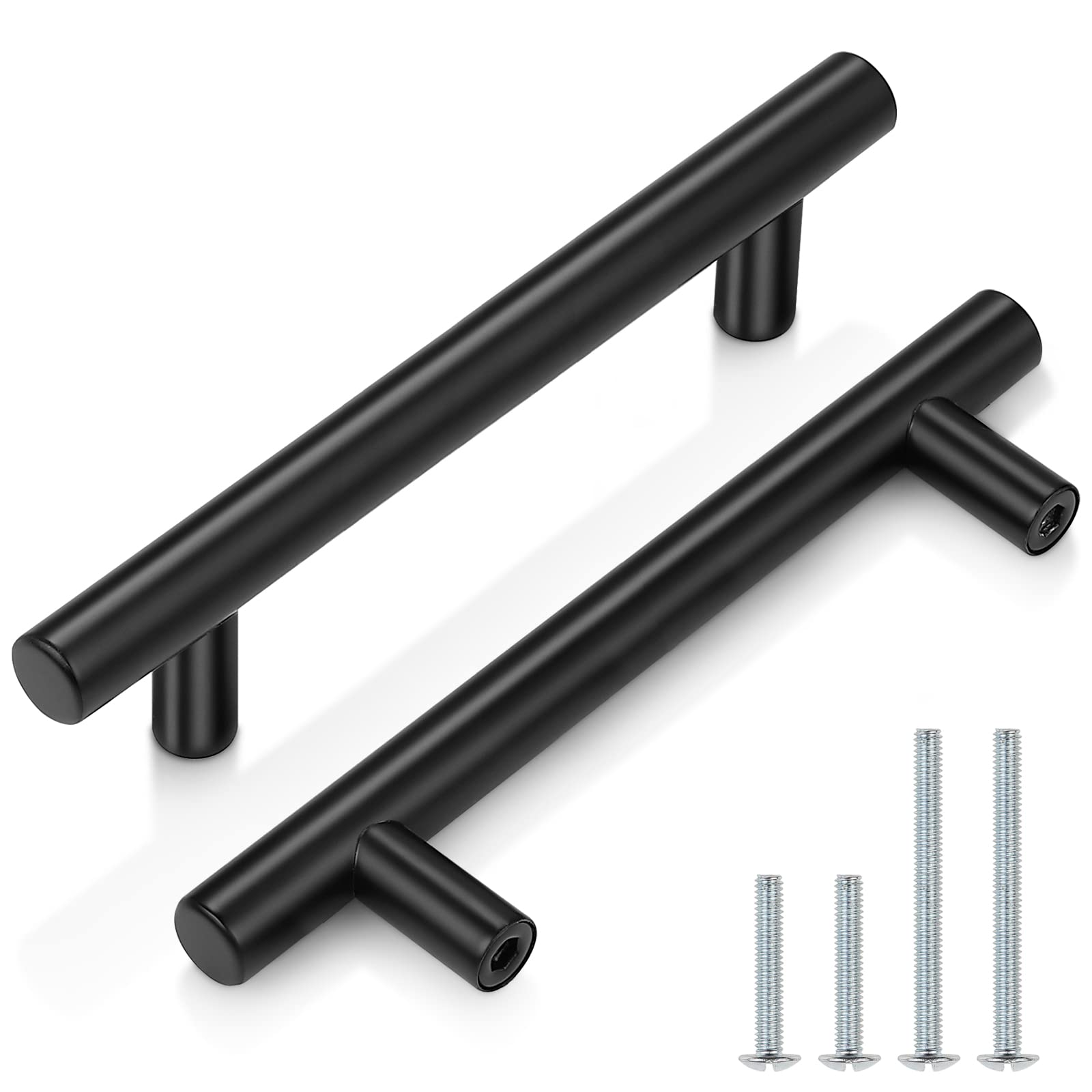 Probrico 5-Pack Black Cabinet Handles - 3-3/4 Inch Hole Centers, 6 Inch Total Length, Euro T-Bar Drawer Pulls for Kitchen Cabinets, Dressers & Furniture Hardware | Durable & Stylish Upgrade for Home & Office Storage