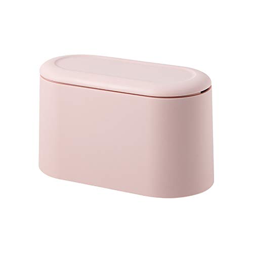 Mini Desk Trash Can with Lid - Small Plastic Wastebasket for Countertop, Office, Kitchen & Bathroom - Cute Pop-Up Removable Tiny Garbage Bin for Table, Desk & Home Use (Pink)