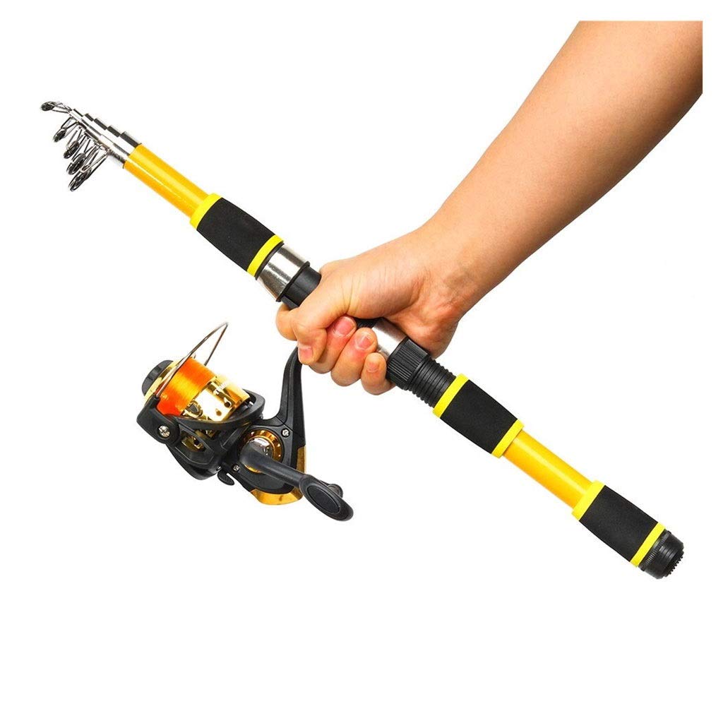 **Nostalgie Fishing Reel and Rod Kit - FRP Carbon Fiber Spinning Rod for Saltwater & Freshwater Fishing - Compact Travel & Surf Fishing Gear (Yellow, 2.4M) - Perfect for Beach, Lake, and Outdoor Adventures**