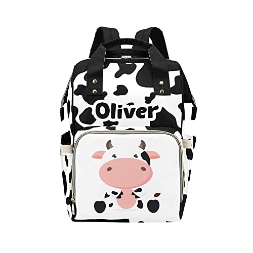 Personalized Cow Diaper Bag Backpack - Custom Name Embroidery, Large Travel Baby Changing Tote for Moms - Perfect for Daycare, Hospital Visits & Family Outings