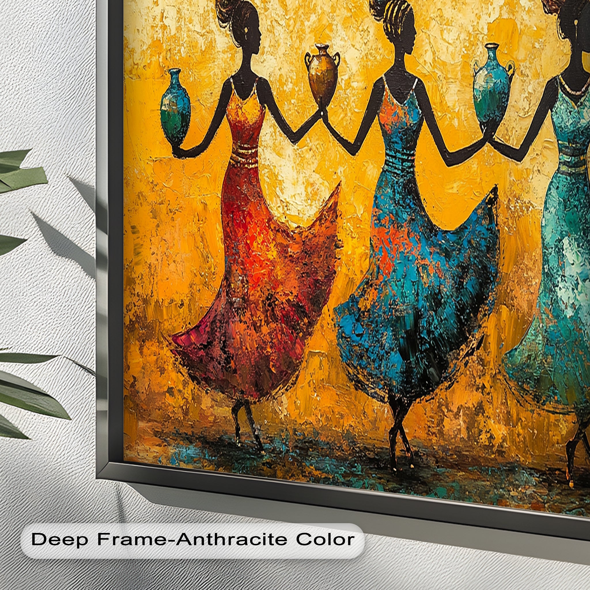 African Dance Wall Art - Handmade Women Oil Painting for Living Room & Bedroom Decor
