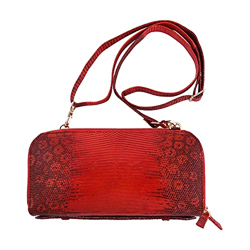Handmade Genuine Lizard Leather Crossbody Wallet - Adjustable Strap Women's Handbag Purse by Pelle Lizard Collection | Perfect for Everyday Use, Travel & Fashion Accessories