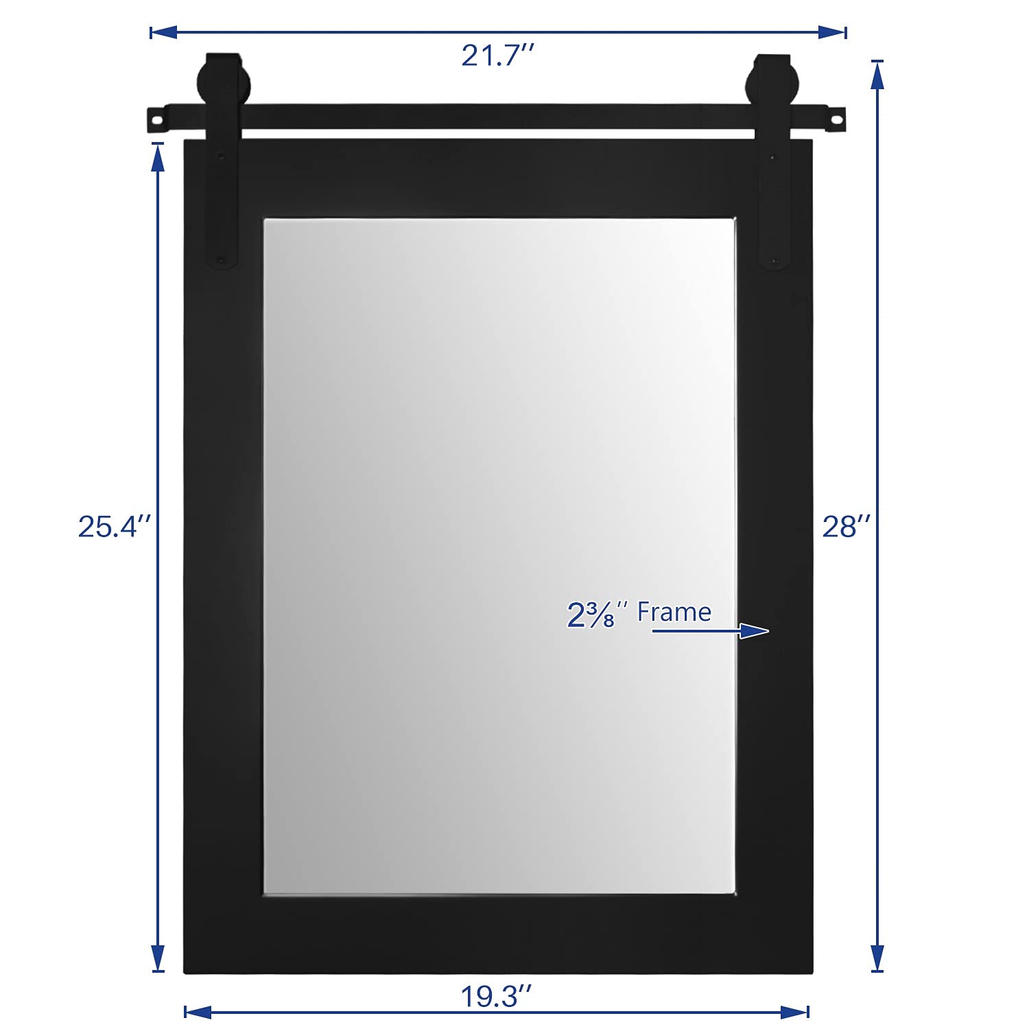 Farmhouse Wood Framed Wall Mirror - Rustic Barn Door Style Black Mirror 22x28 Inches - Perfect for Entryway, Living Room & Bedroom Decor