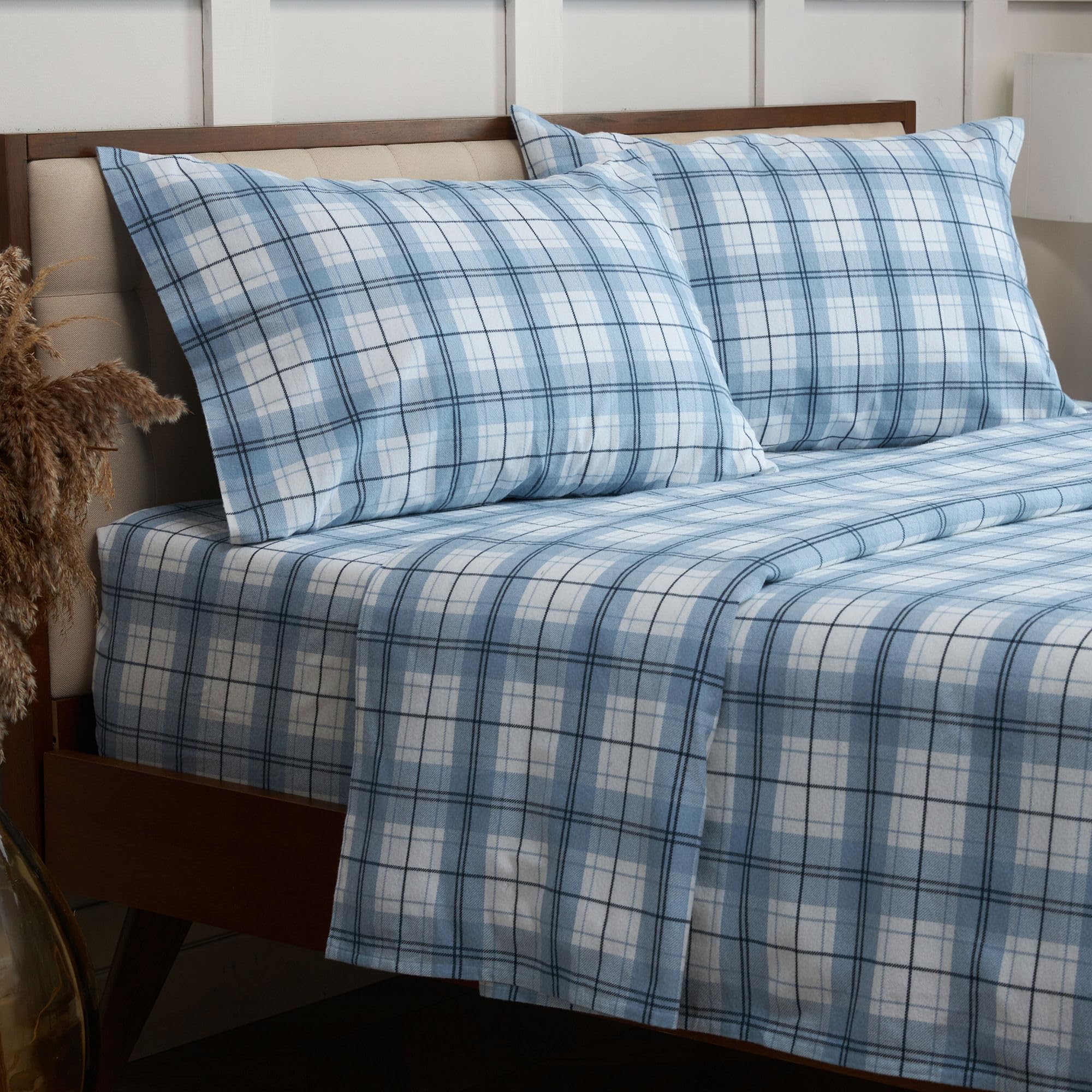 Mellanni Cotton Flannel Sheet Set - Ultra Soft Double Brushed for Maximum Comfort - Deep Pocket Fitted Sheet Fits Mattresses up to 16