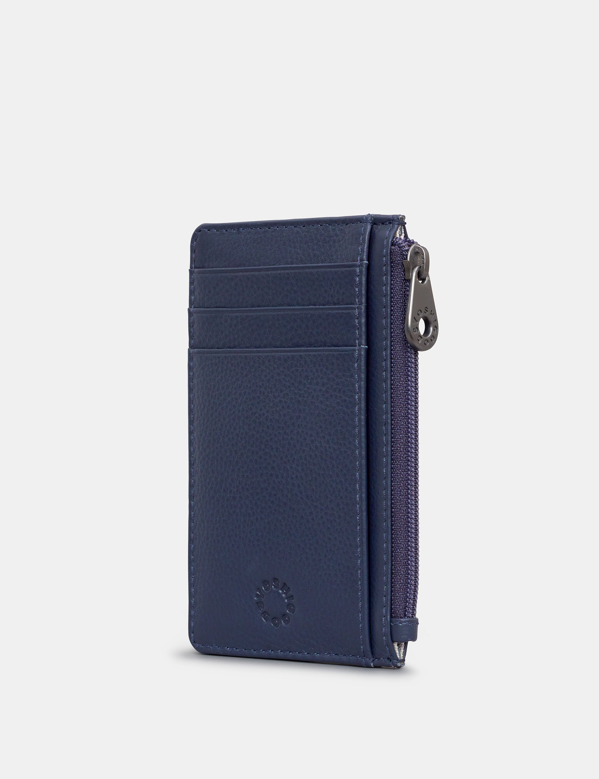 Premium Navy Blue Leather Zip Top Card Holder - Slim RFID Blocking Wallet for Men & Women - Perfect for Travel, Business & Everyday Use