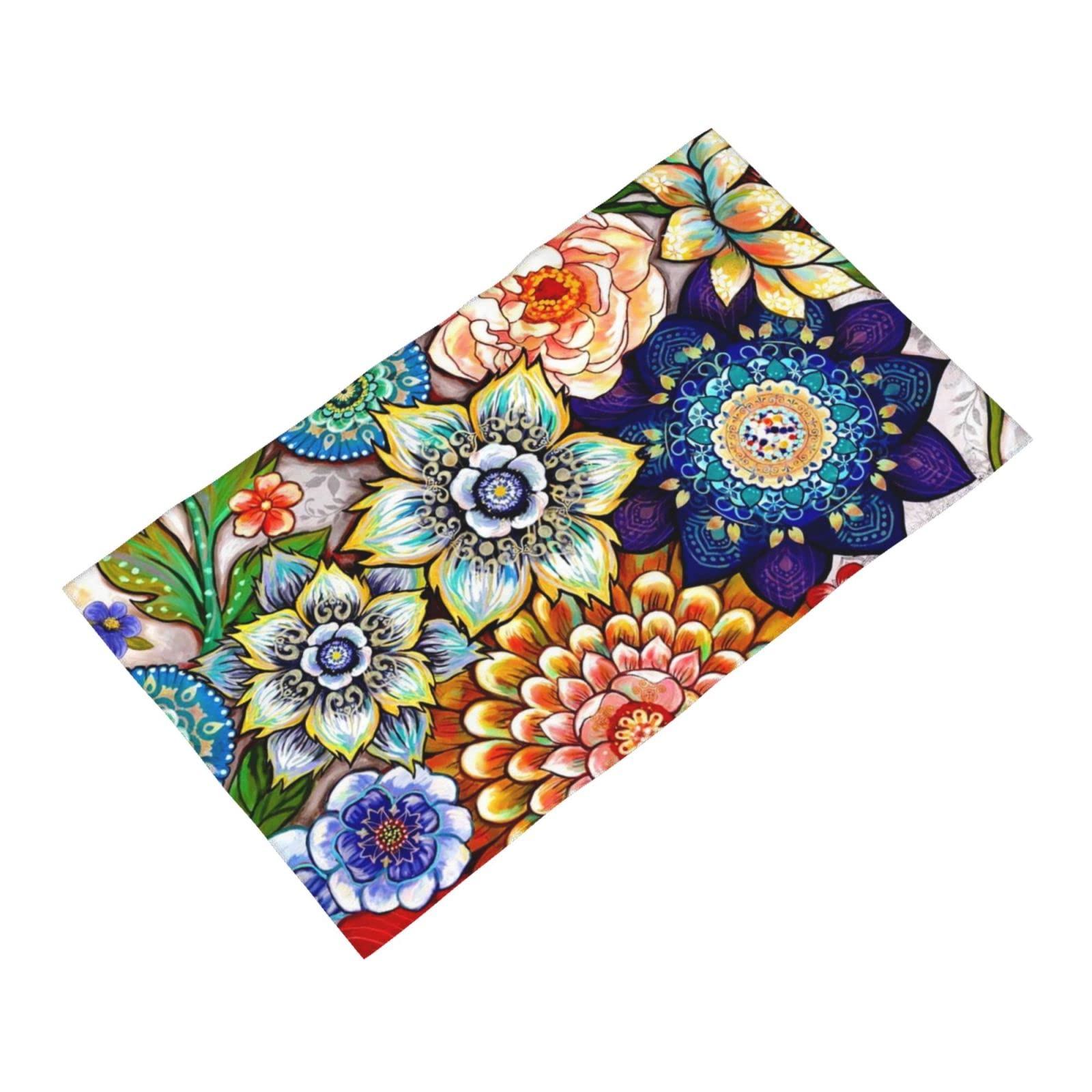 Boho Flower Bathroom Towels - Ultra Absorbent & Soft Compact Beach Towel for Shower, Swim, Pool, Spa, Gym, Yoga & Travel (27.5x16 inches) - Perfect for Tropical Vacations, Beach Days & Home Decor