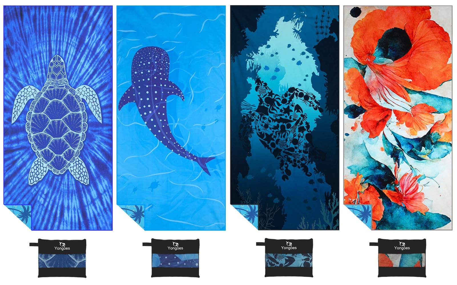 4 Pack Quick Dry Sand Free Beach Towels - Lightweight & Absorbent for Pool, Yoga, Travel